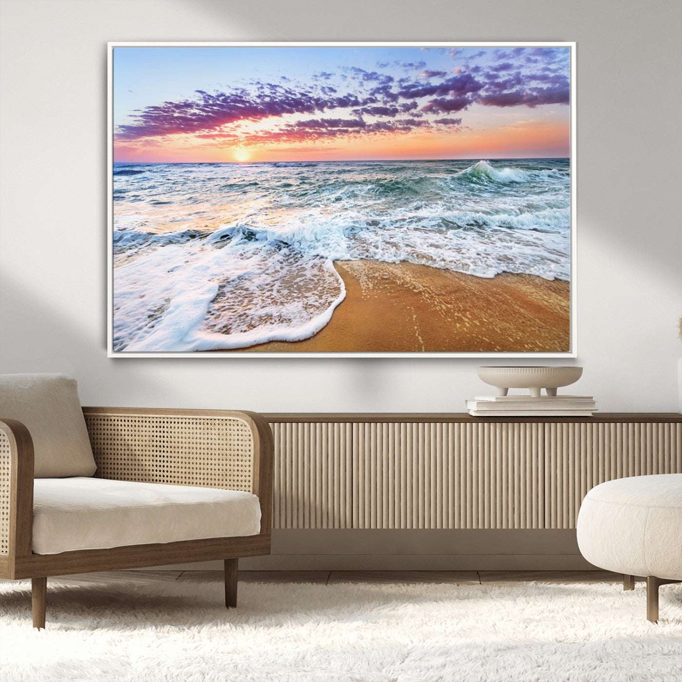 MGV-FC-36X24 - Coastal Sunset Art Beach Canvas Wall Art Print | Ocean Waves Wall Art | Large 3-Panel Seascape for