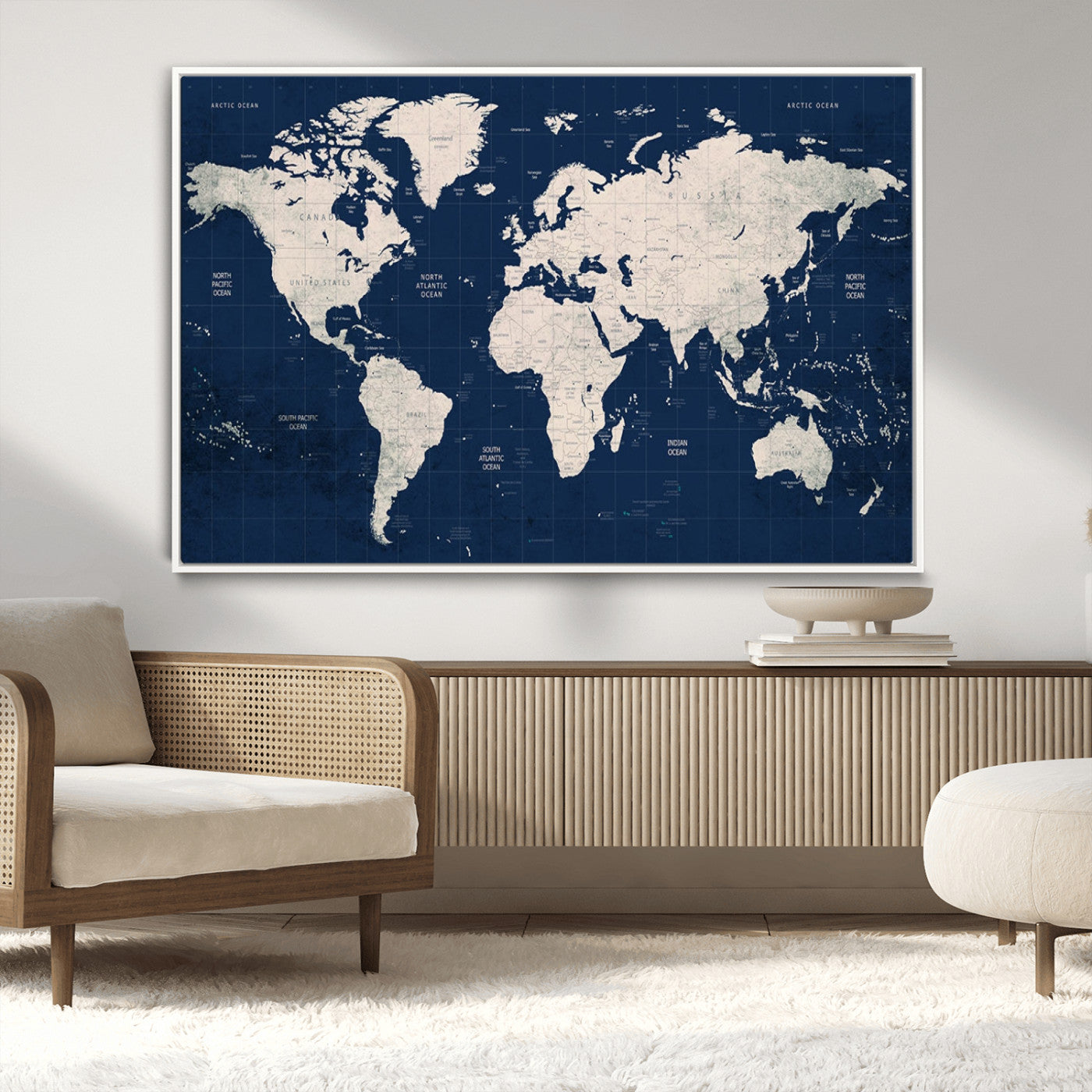 17866-MGV-CV-36X24-Push Pin World Map Canvas Print – Framed Wall Art for Couples to Track Their Travels – Anniversary