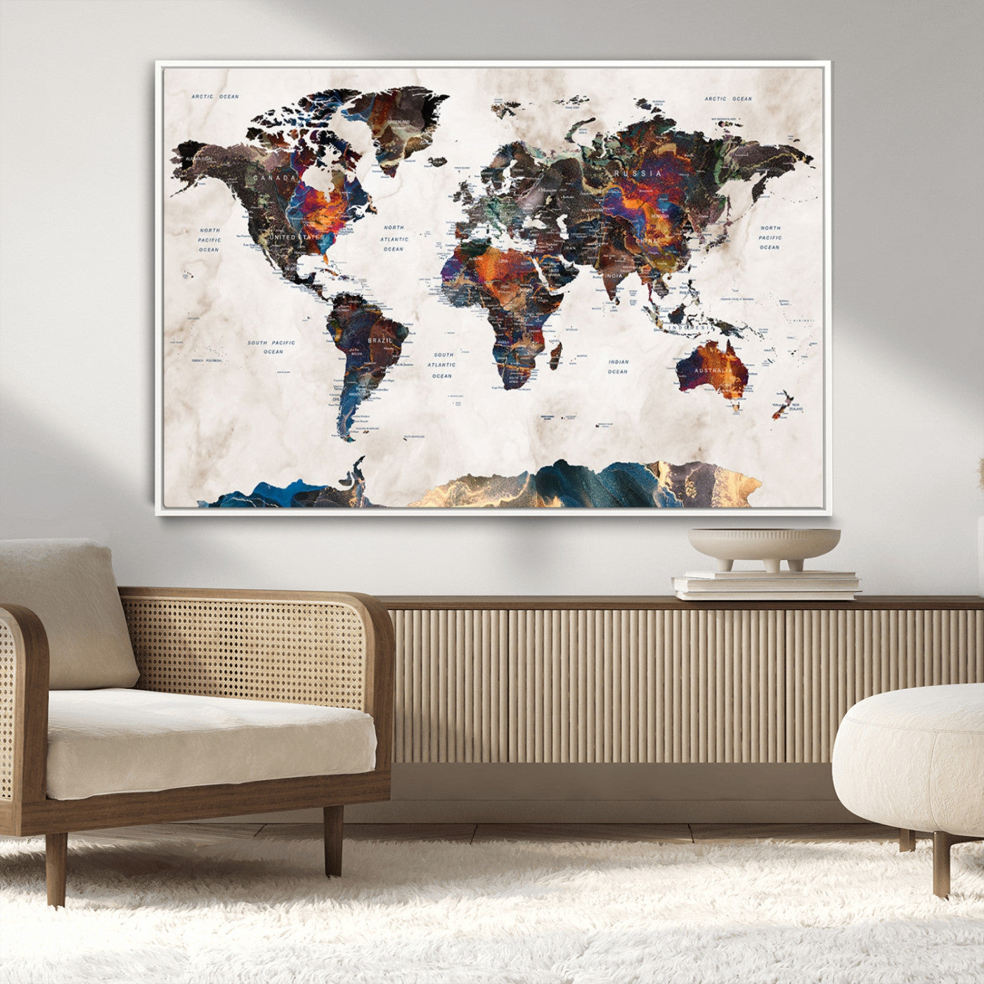 MGV-FC-36X24 - Push Pin World Map Canvas Print – Framed Wall Art for Couples to Track Their Travels – Anniversary