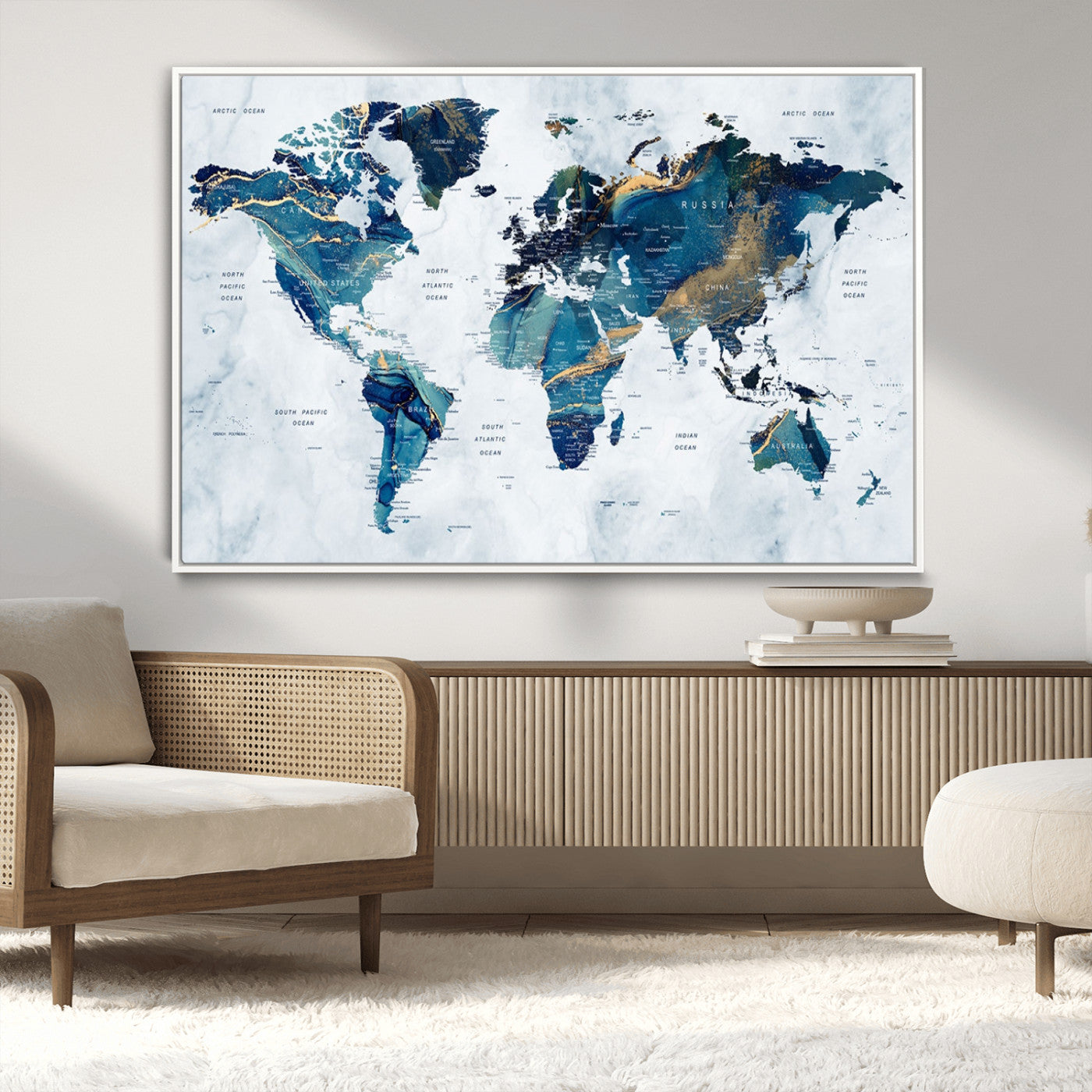 MGV-FC-36X24 - Push Pin World Map Canvas Print – Framed Wall Art for Couples to Track Their Travels – Anniversary