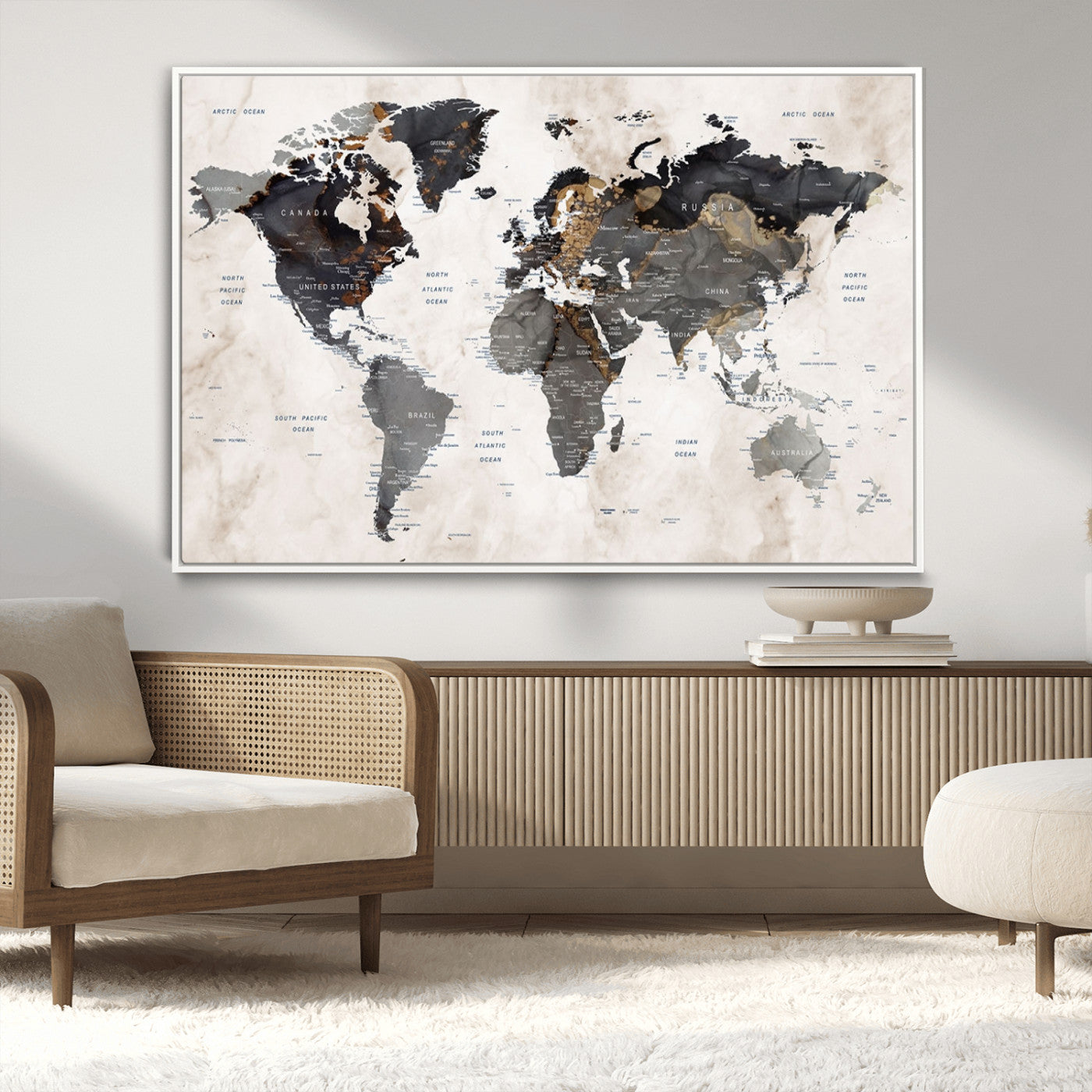 MGV-FC-36X24 - Push Pin World Map Canvas Print – Framed Wall Art for Couples to Track Their Travels – Anniversary