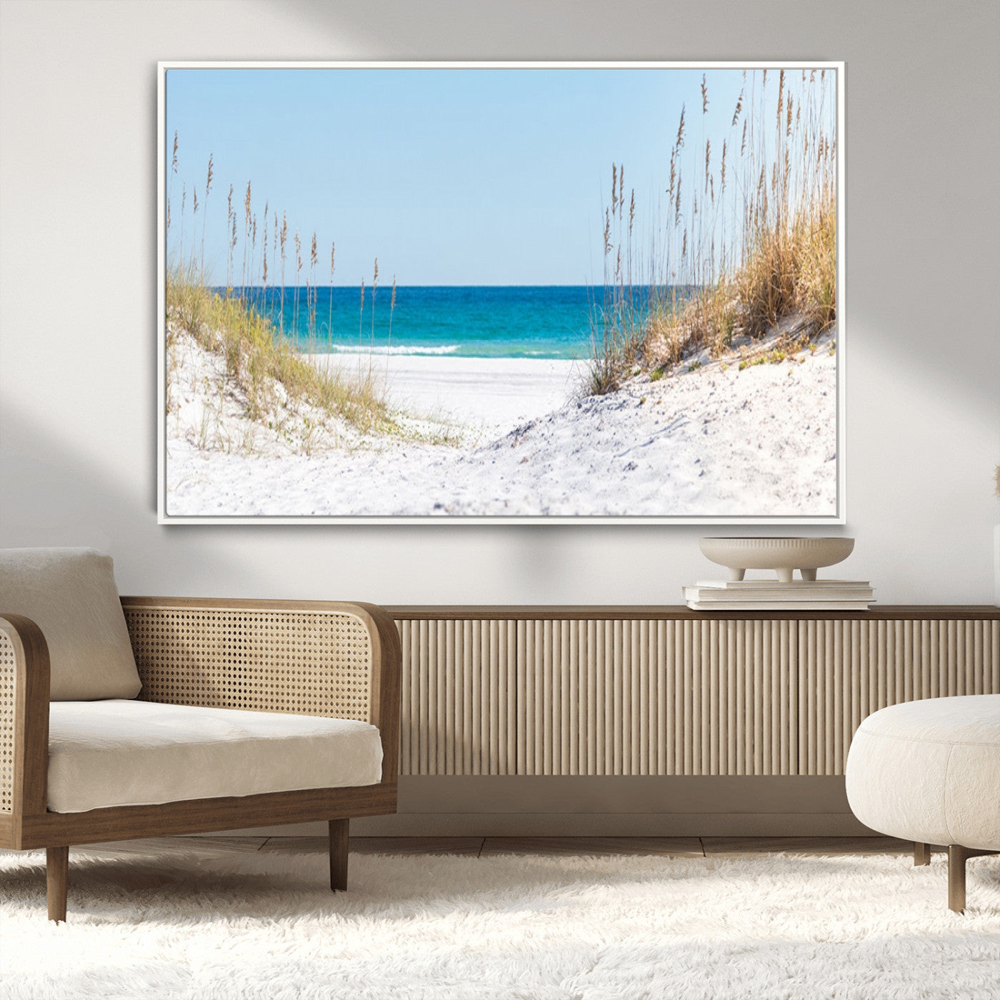 MGV-FC-36X24 - Serene Coastal Dune Path with Ocean View, 3-Panel Beach Canvas Wall Art, Tranquil Seascape Giclee Print, Gallery Wrap, Perfect for Coastal Home Decor
