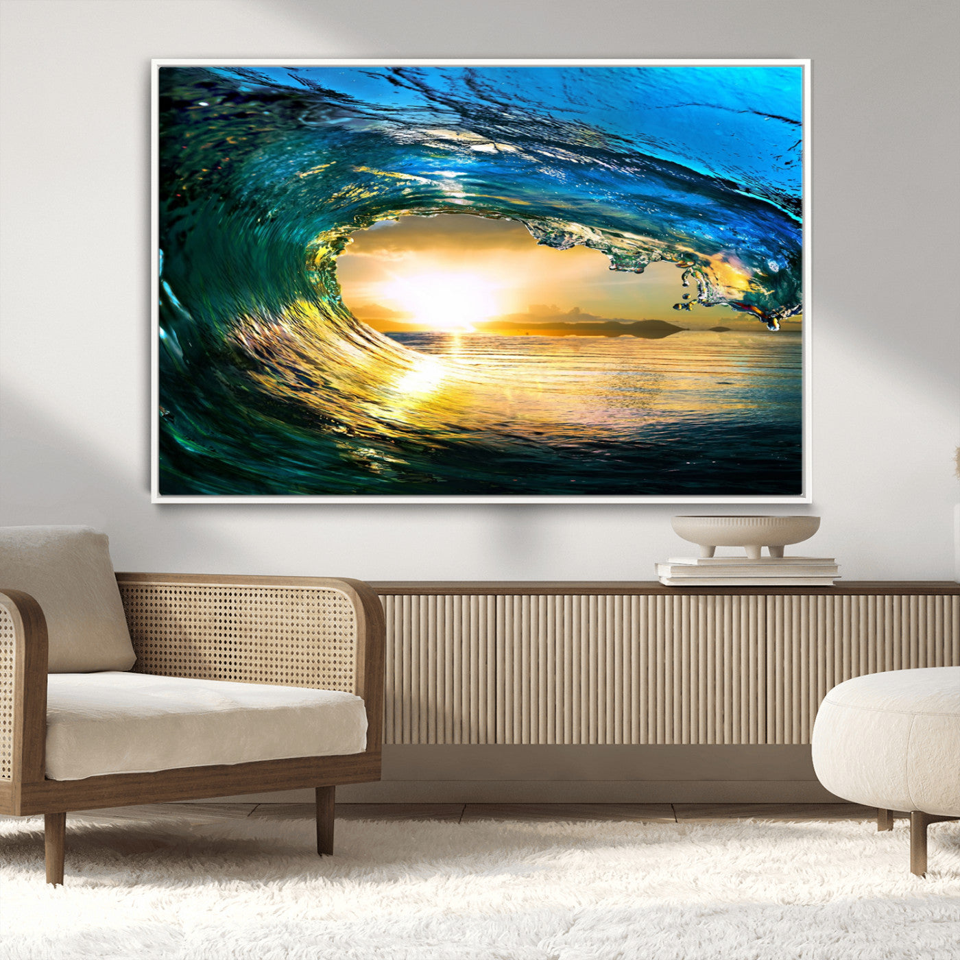 MGV-FC-36X24 - Ocean Wave at Sunset Canvas Art, Large Wall Print of Vibrant Water Waves, Coastal Art for Living Room and Dining Room