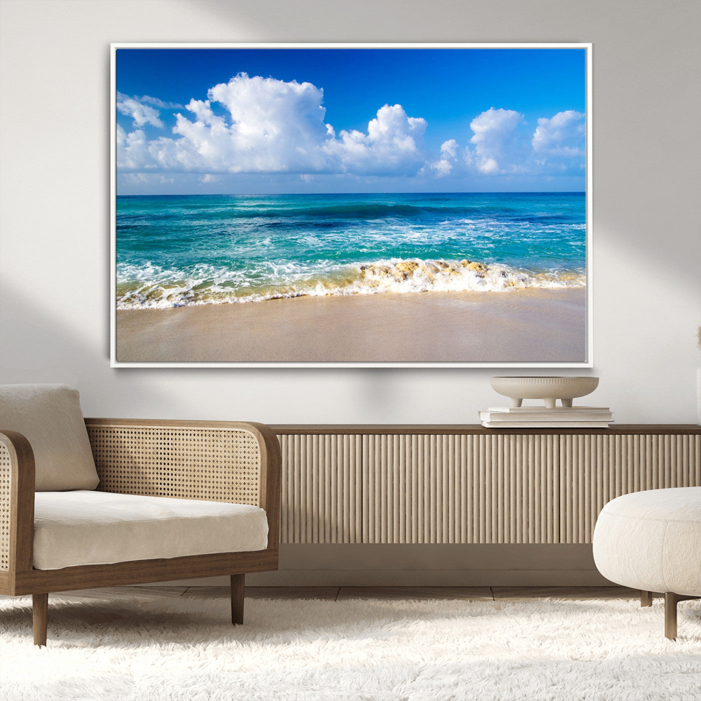 MGV-FC-36X24 - Tropical Beach 3-Panel Canvas Wall Art – Serene Ocean Waves and Blue Sky – Giclée Print for Living Room, Office, or Bedroom Coastal Decor