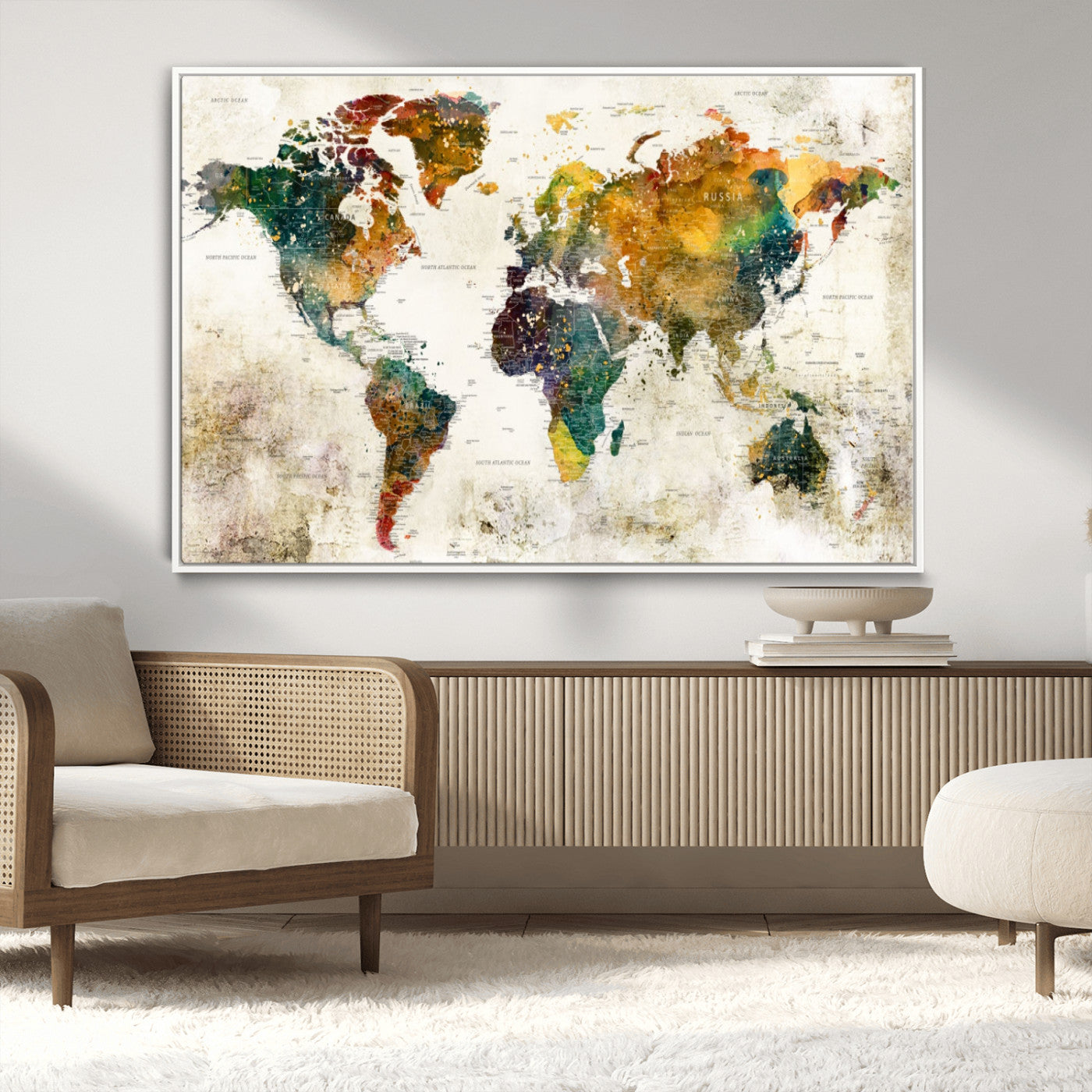 MGV-FC-36X24 - Push Pin World Map Canvas Print – Framed Wall Art for Couples to Track Their Travels – Anniversary