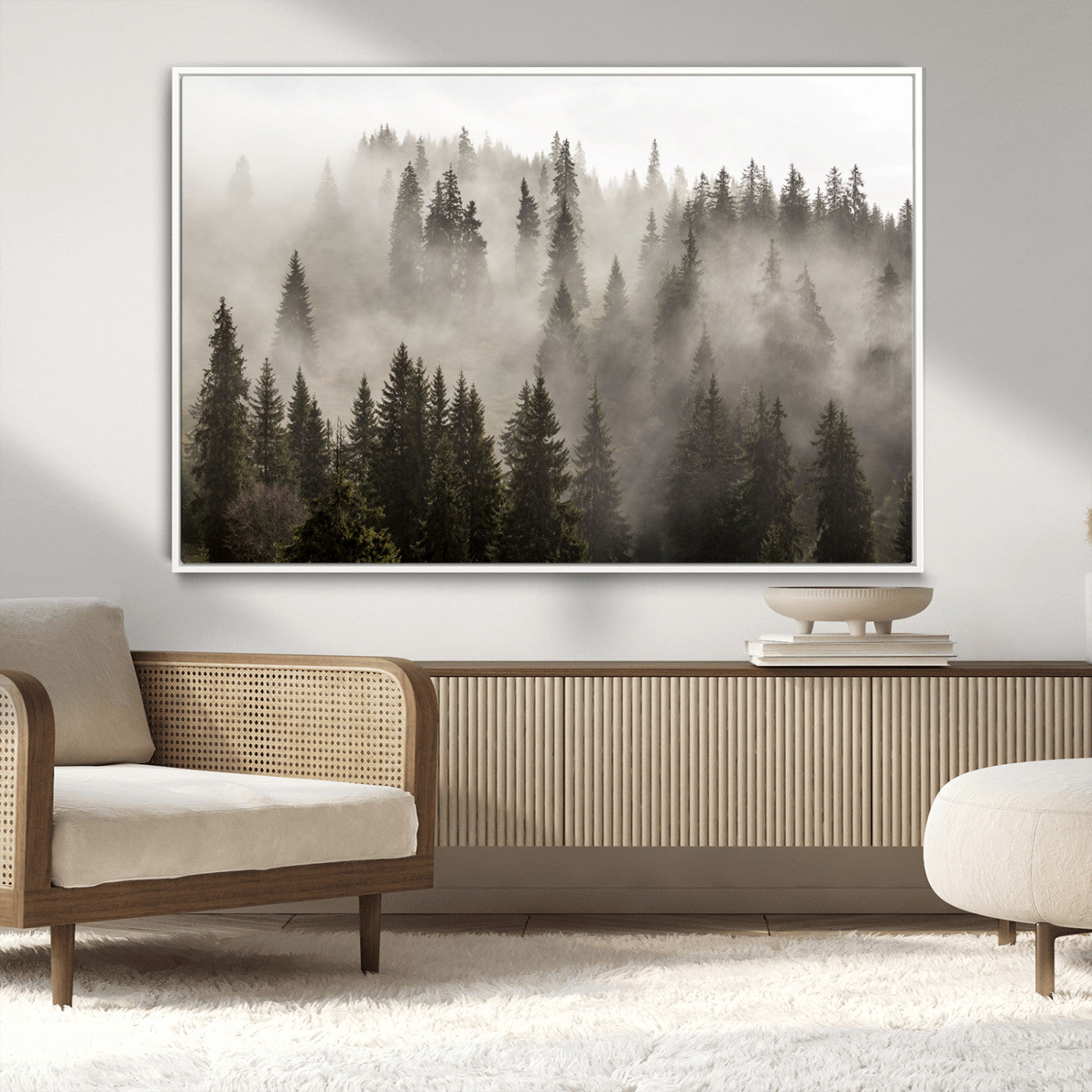 MGV-FC-36X24 - Foggy Mountain Wall Art | 3-Panel Foggy Forest and Mountain Landscape | Large Giclee Print for
