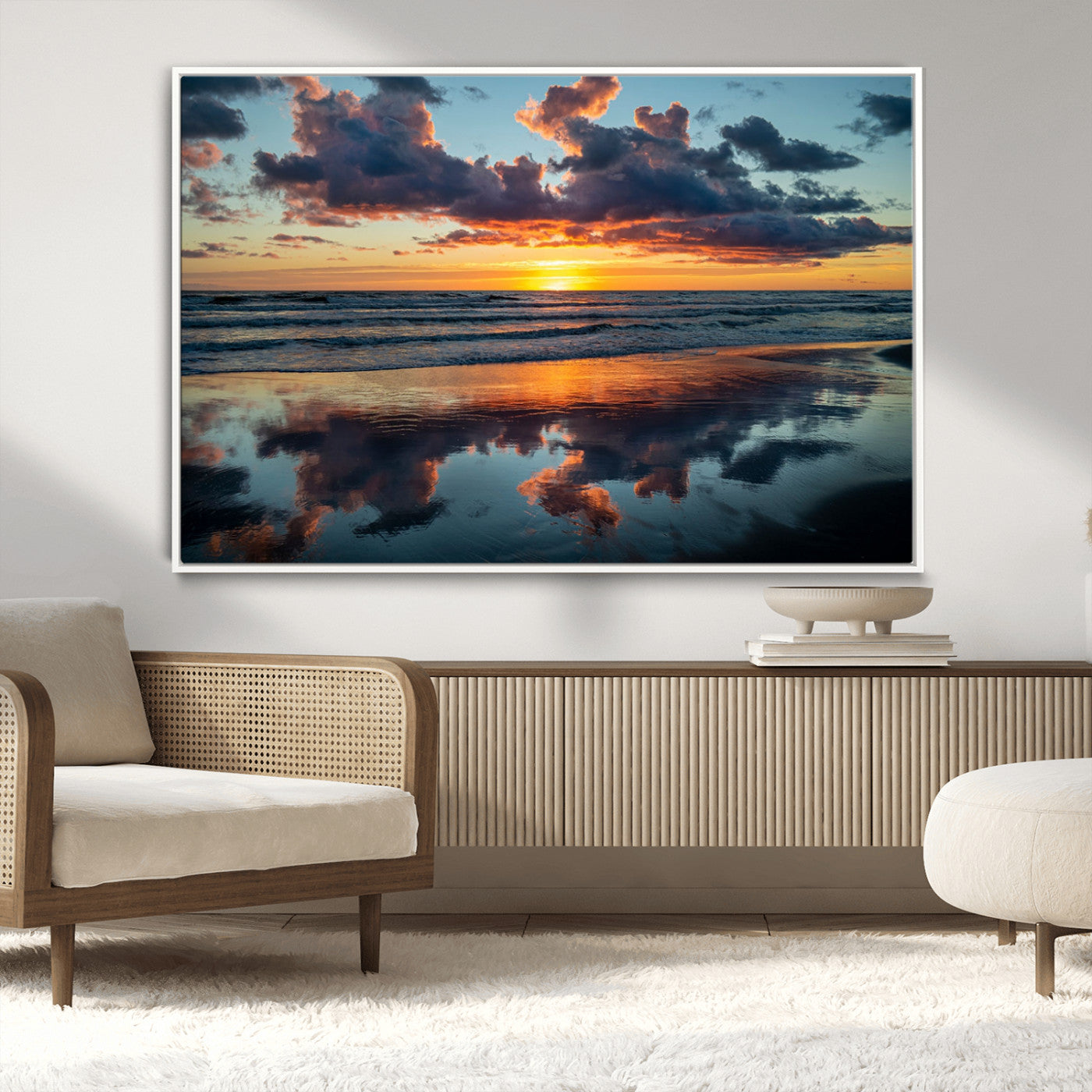 MGV-FC-36X24 - Beach Sunset Print - Stunning Ocean Canvas Artwork with Sunset Reflection Design for Elegant Home or