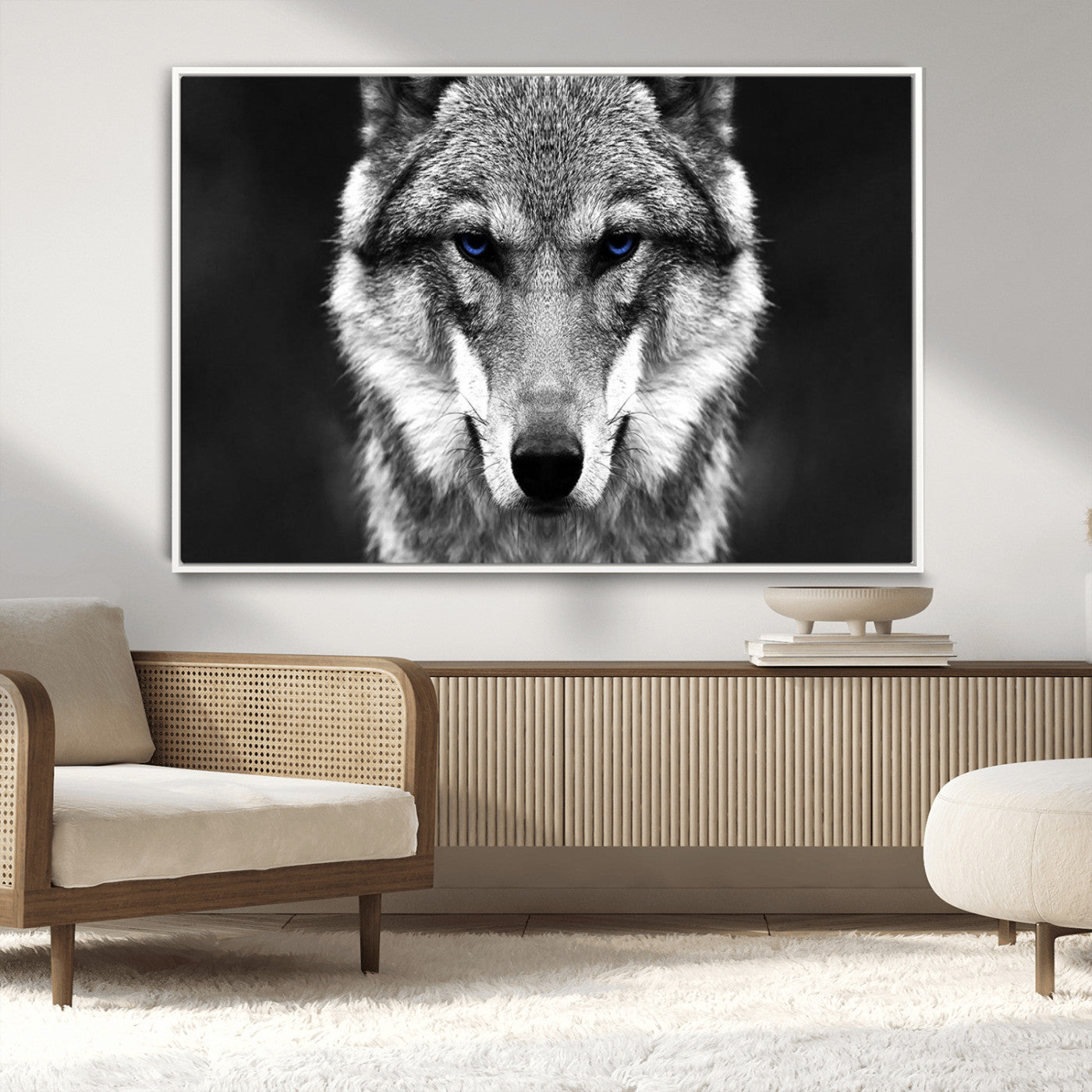 MGV-FC-36X24 - Black and White Wild Wolf Wall Art Canvas Print