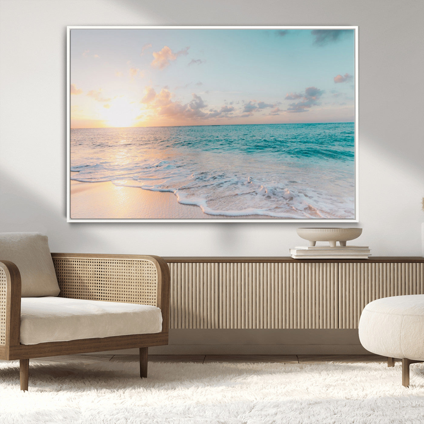 MGV-FC-36X24 - Tranquil Ocean Beach Sunset Canvas Wall Art | 3-Panel Coastal Decor
