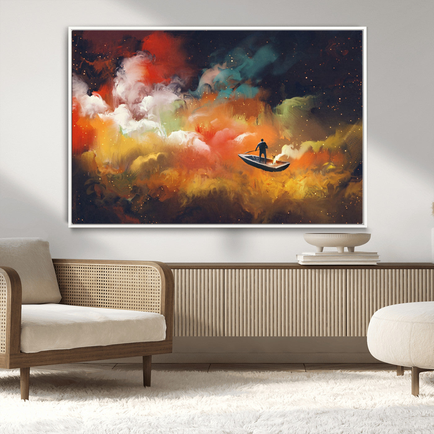 MGV-FC-36X24 - Surreal Space Adventure Canvas Wall Art – Dreamlike Abstract Galaxy Print – Framed and Ready to Hang for Living Room or Bedroom Decor