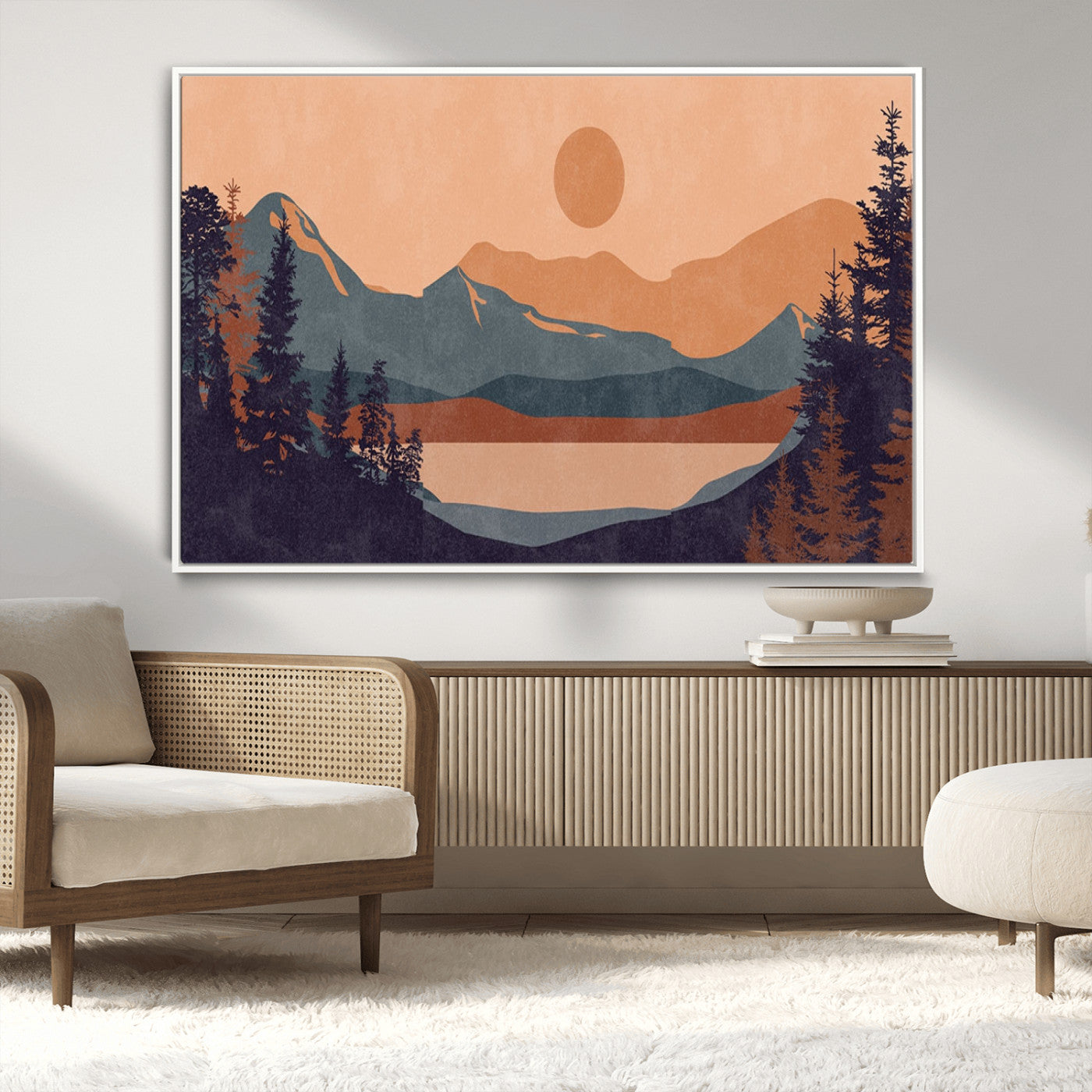MGV-FC-36X24 - Modern Boho Sunset Canvas Print, Mountain Landscape Triptych – Giclée Canvas Art Print for Living