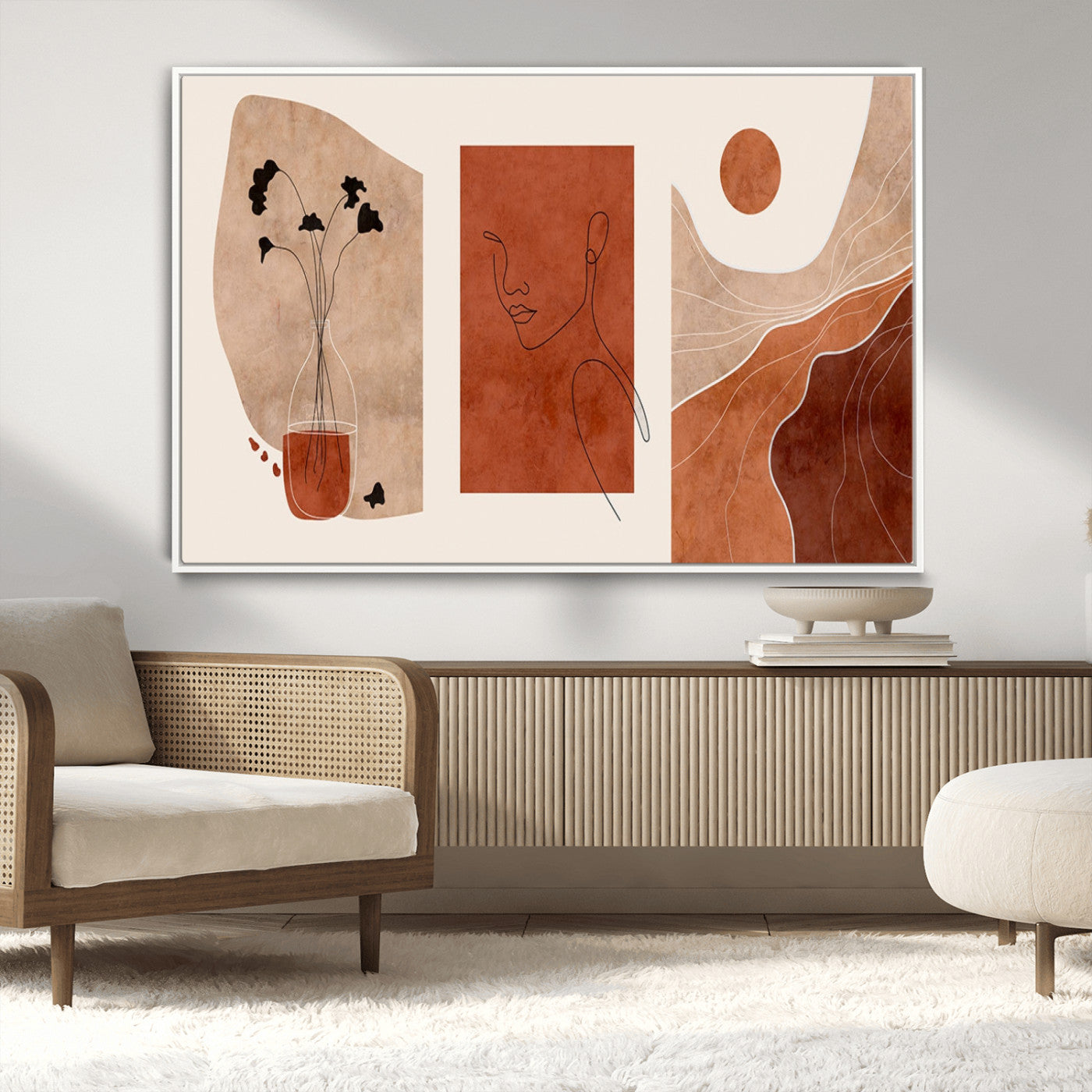 MGV-FC-36X24 - Boho Sunset Mountain Canvas Print, Modern Boho Sunset Mountain Landscape Triptych – Giclée Canvas