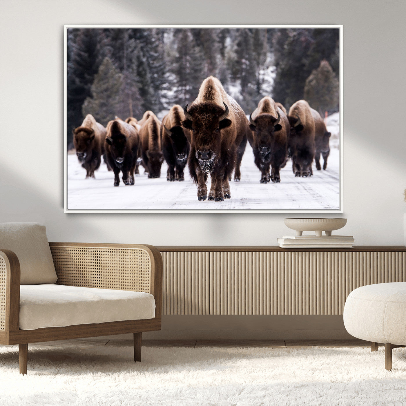 MGV-FC-36X24 - Bison Wall Art Canvas Print- Bison Herd Canvas Wall Art – Majestic Wildlife Photography – Framed and Ready to Hang Nature-Inspired Art - Buffalo Wall Art Print