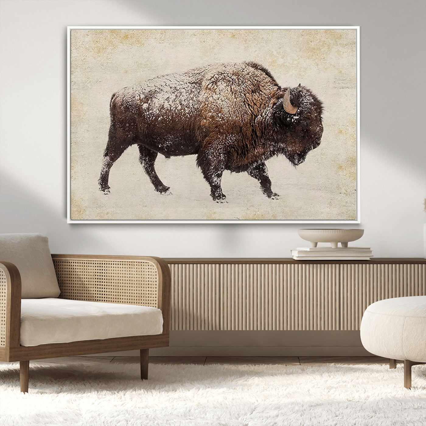 MGV-FC-36X24 - Buffalo Wall Art, Western Bison Canvas Print, Rustic Buffalo Art for Cowboy Western Decor, Large Multi-Panel Giclee Canvas for Farmhouse Wall Decor