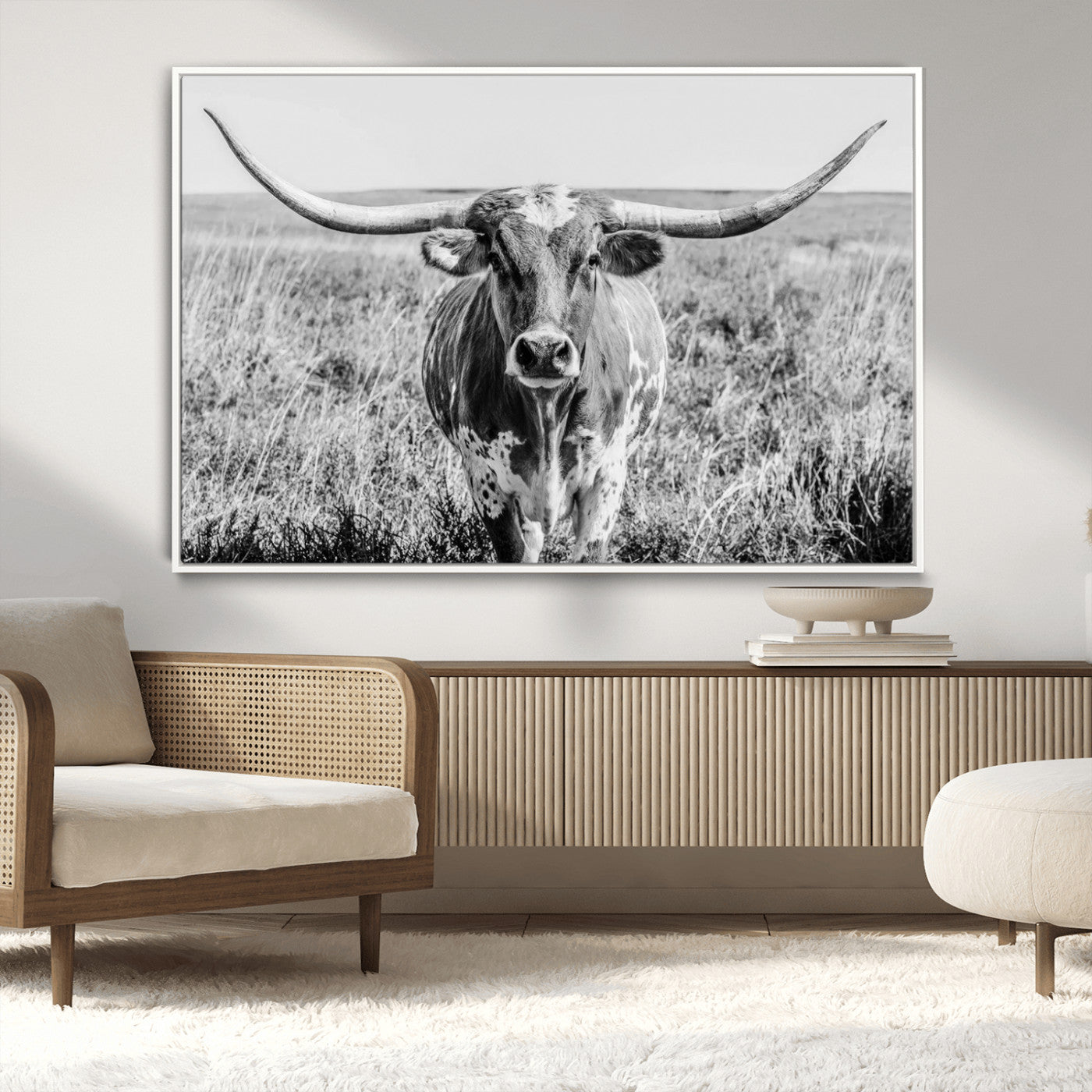 MGV-FC-36X24 - Texas Cow Longhorn Wall Art Canvas Print for Farm House Wall Decor, Farmhouse Wall Art Print