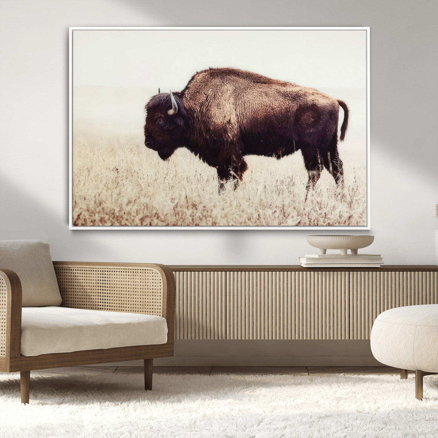 MGV-FC-36X24 - Bison in Field Wall Art Canvas Print For Farmhouse Barn Decor