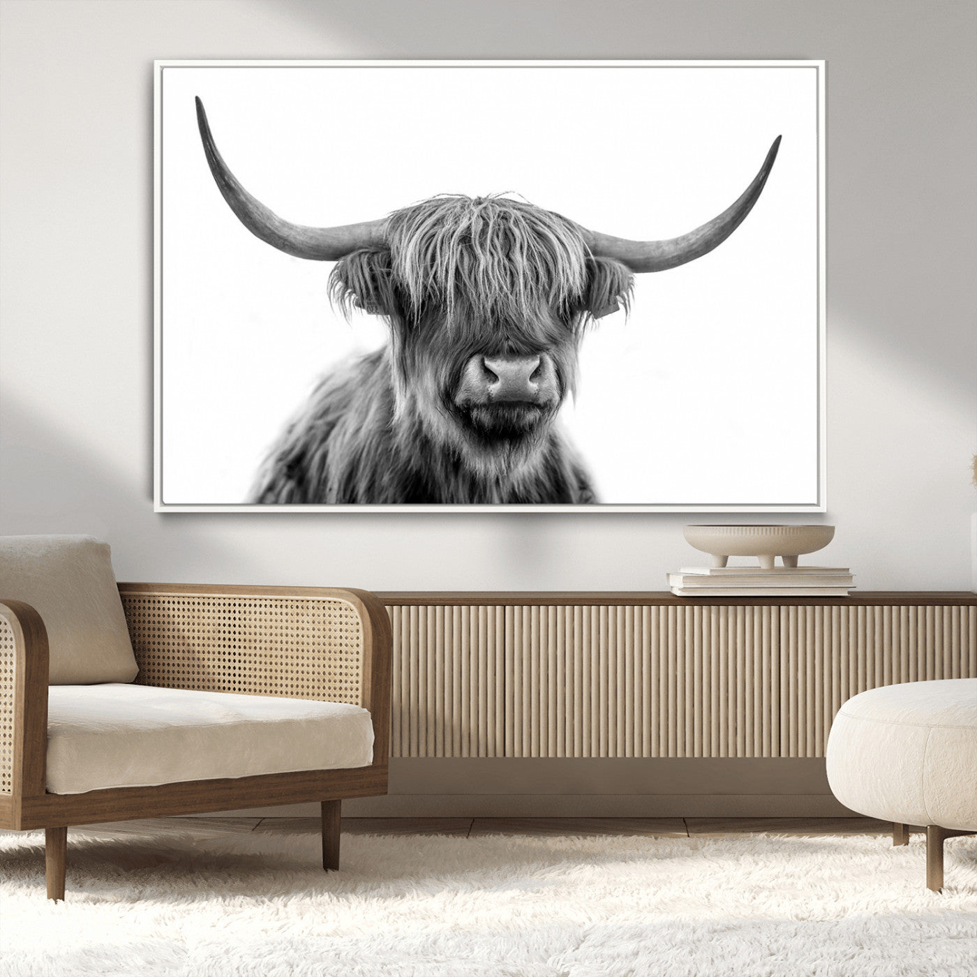 MGV-FC-36X24 - Scottish Highland Cow Cattle Art Print Wall Art Canvas Print for Farmhouse Decor, Framed Scottish