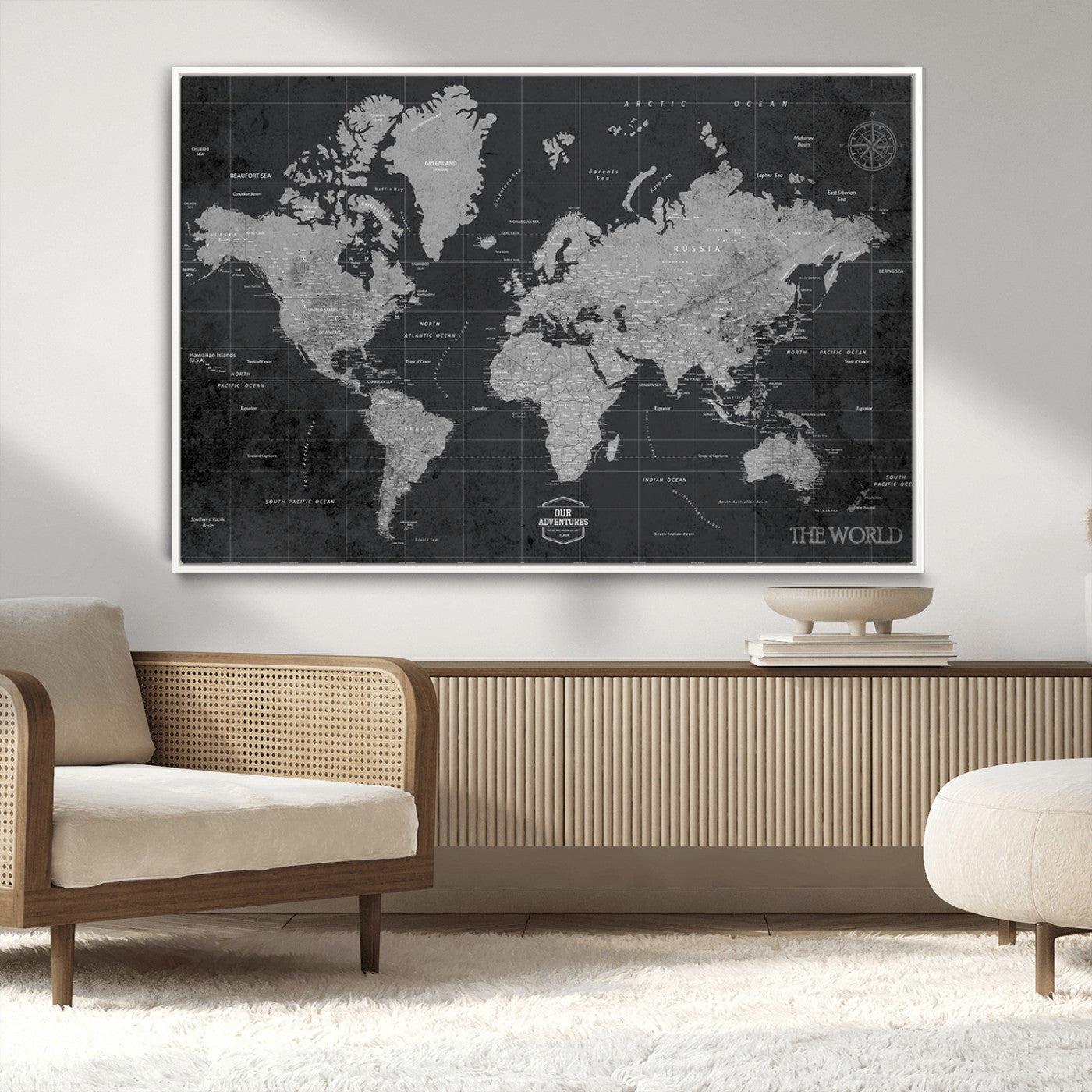 MGV-FC-36X24 - Push Pin World Map Canvas Print – Framed Wall Art for Couples to Track Their Travels – Anniversary