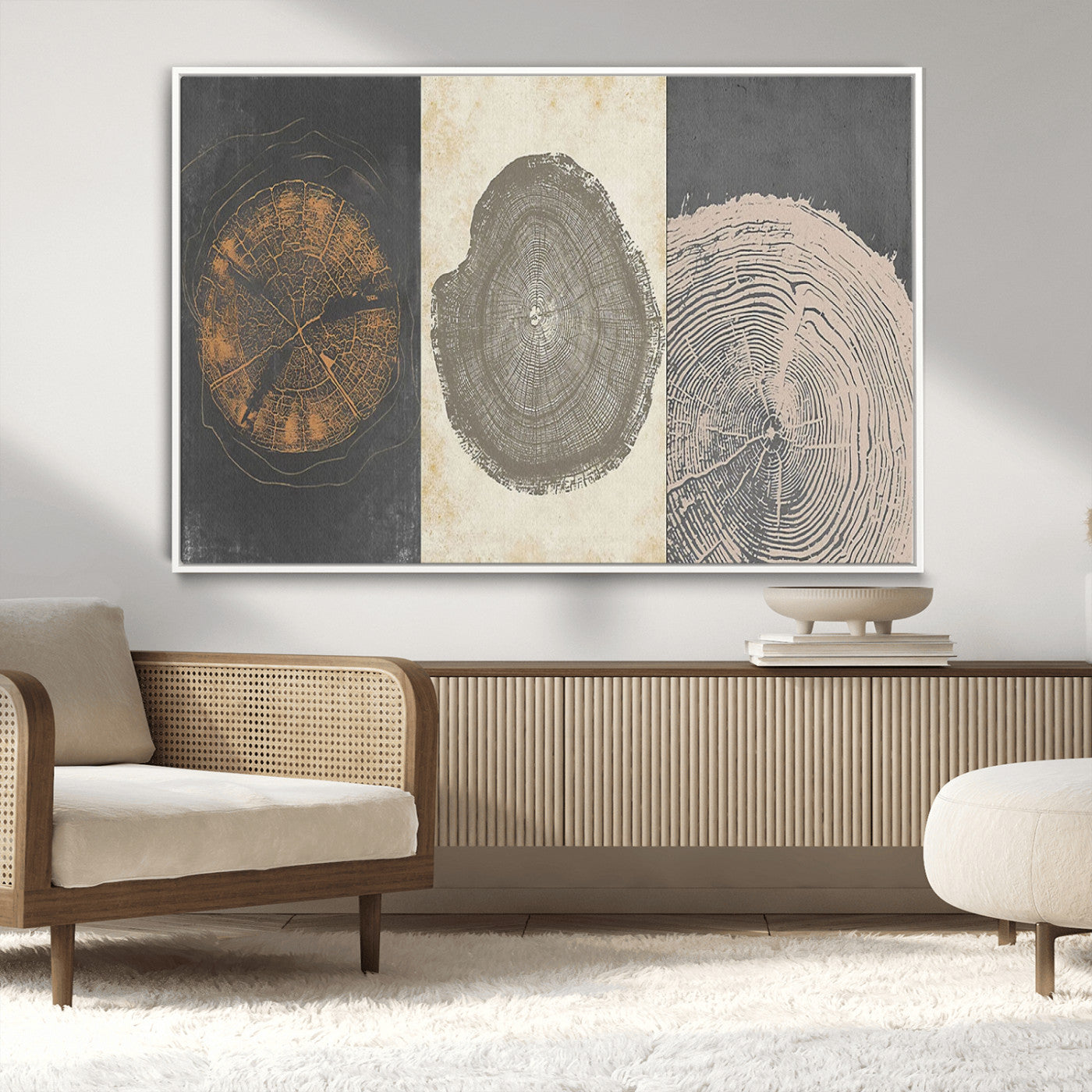 MGV-FC-36X24 - Boho Tree Ring Wall Art, Modern Minimalist Wood Grain Canvas, Tree Slice for Rustic Decor, Farmhouse Decor Giclee Canvas Print, Tree Ring Canvas Set