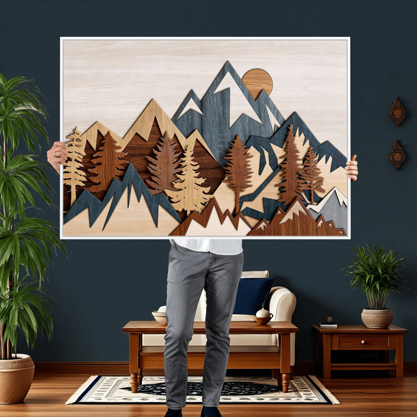 67950-MGV-CV-36X24 - Woodland Mountain Landscape Triptych, Giclee Canvas Art for Modern Home, Rustic Wooden Nature Wall