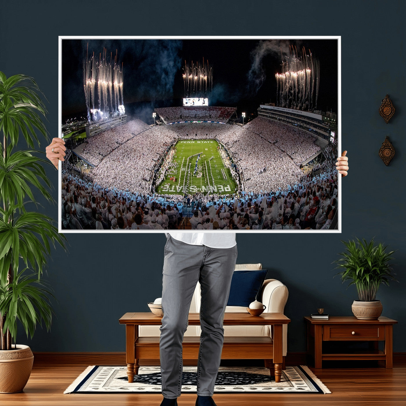 11391-MGV-CV-36X24 - Penn State Football Wall Art Canvas Print – Framed Stadium Game Day Sports Team Spirit Artwork for Home, Office