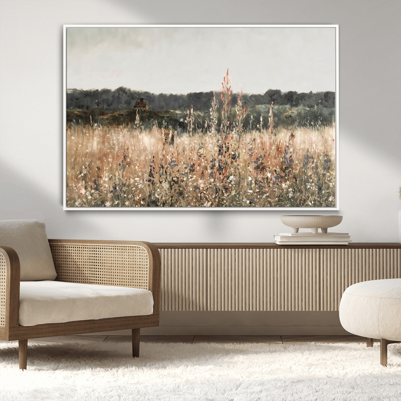 MGV-FC-36X24 - Abstract Wildflower Art Field Landscape Oil Painting Print, Country Field Wall Art - Framed Ready to Hang