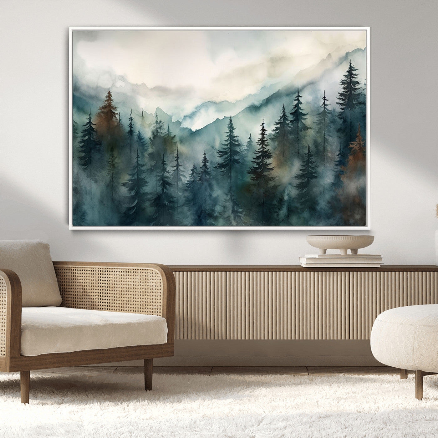 48468-MGV-CV-36X24-Serenity Forest Wall Art Canvas | Foggy Mountain Landscape Canvas Print for Living Room or Office | Nature-Inspired Woodland Decor