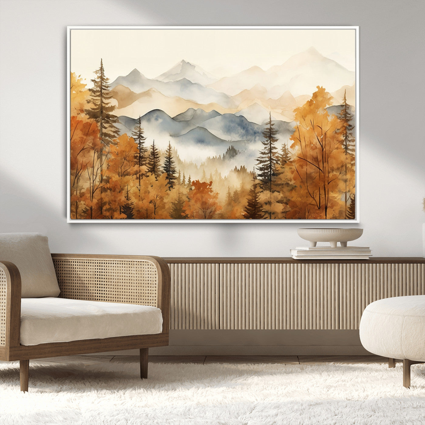 MGV-FC-36X24 - Golden Autumn Forest Wall Art | Mountain Landscape Canvas Print for Living Room or Bedroom | Large Wall Decor with Nature-Inspired Design