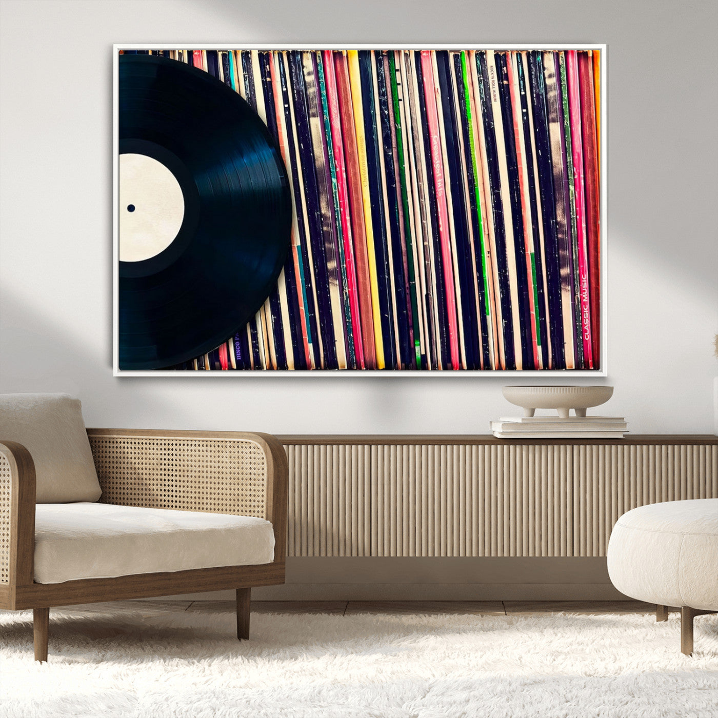 MGV-FC-36X24 - Vinyl Record and Album Collection Canvas Wall Art - Retro Music Decor for Living Room, Vintage Vinyl Lover’s Set