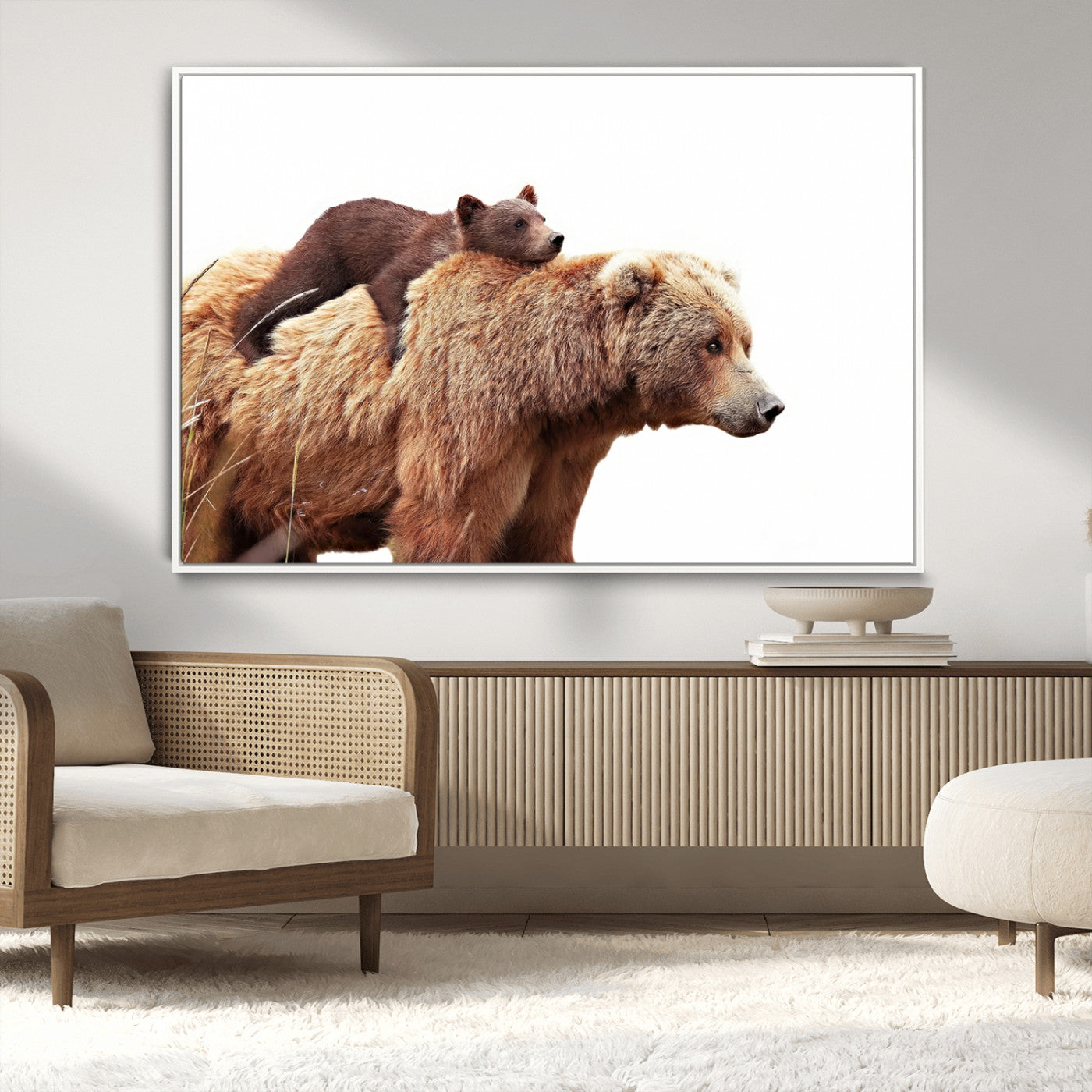 MGV-FC-36X24 - Mother and Baby Bear Canvas Wall Art - Adorable Wildlife Animal Print, Cozy Rustic Decor for Living Room,