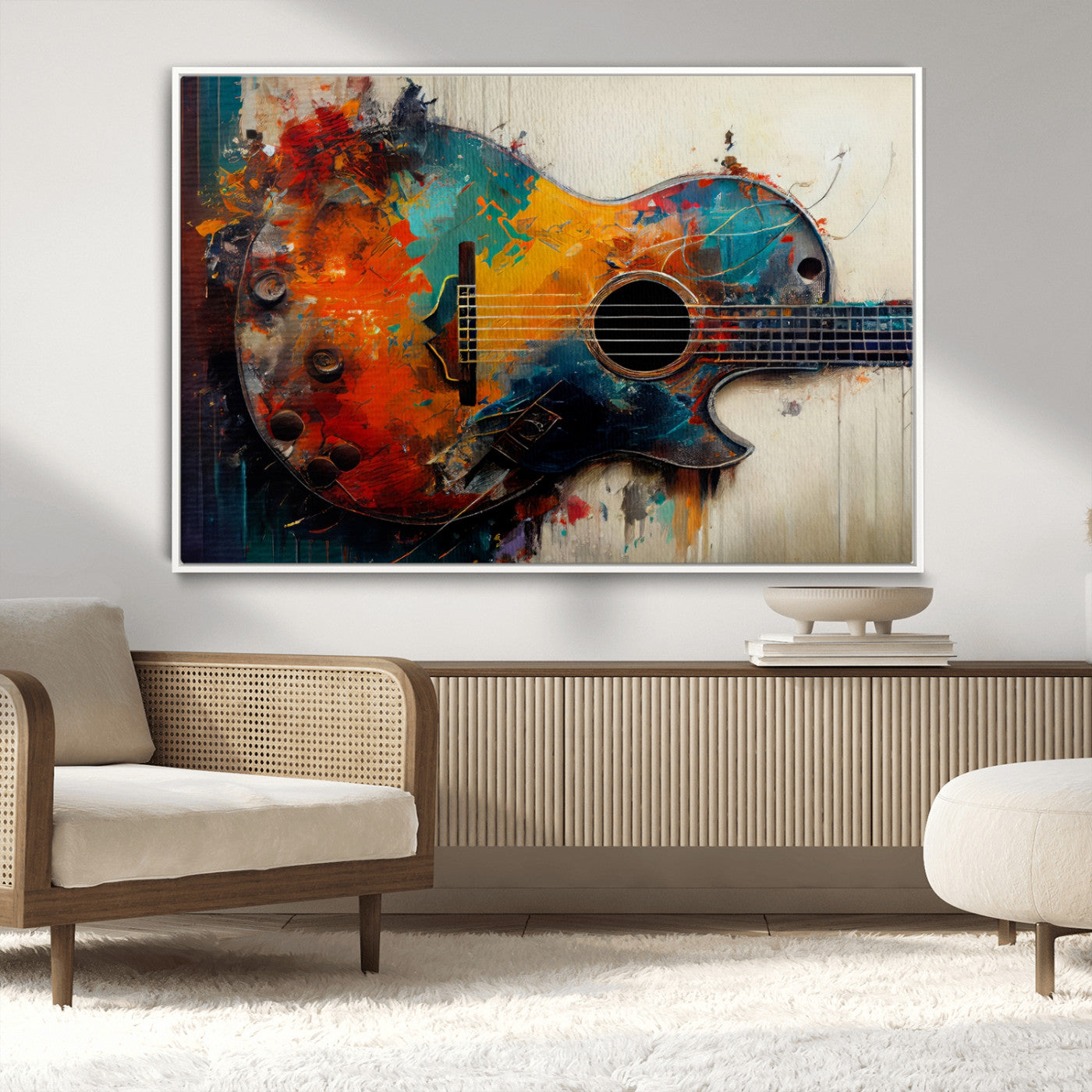 MGV-FC-36X24 - Abstract Guitar Wall Art Canvas | Vibrant Music-Inspired Art for Living Room or Studio | Colorful Music Decor Canvas Print