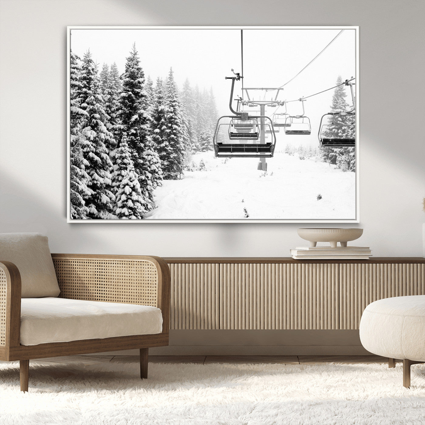 MGV-FC-36X24 - Ski Wall Art - Ski Lift Wall Art Canvas Print Snow Covered Spruce Trees Winter Wall Art Ski Skier Gift Ski Resort Canvas Wall Art