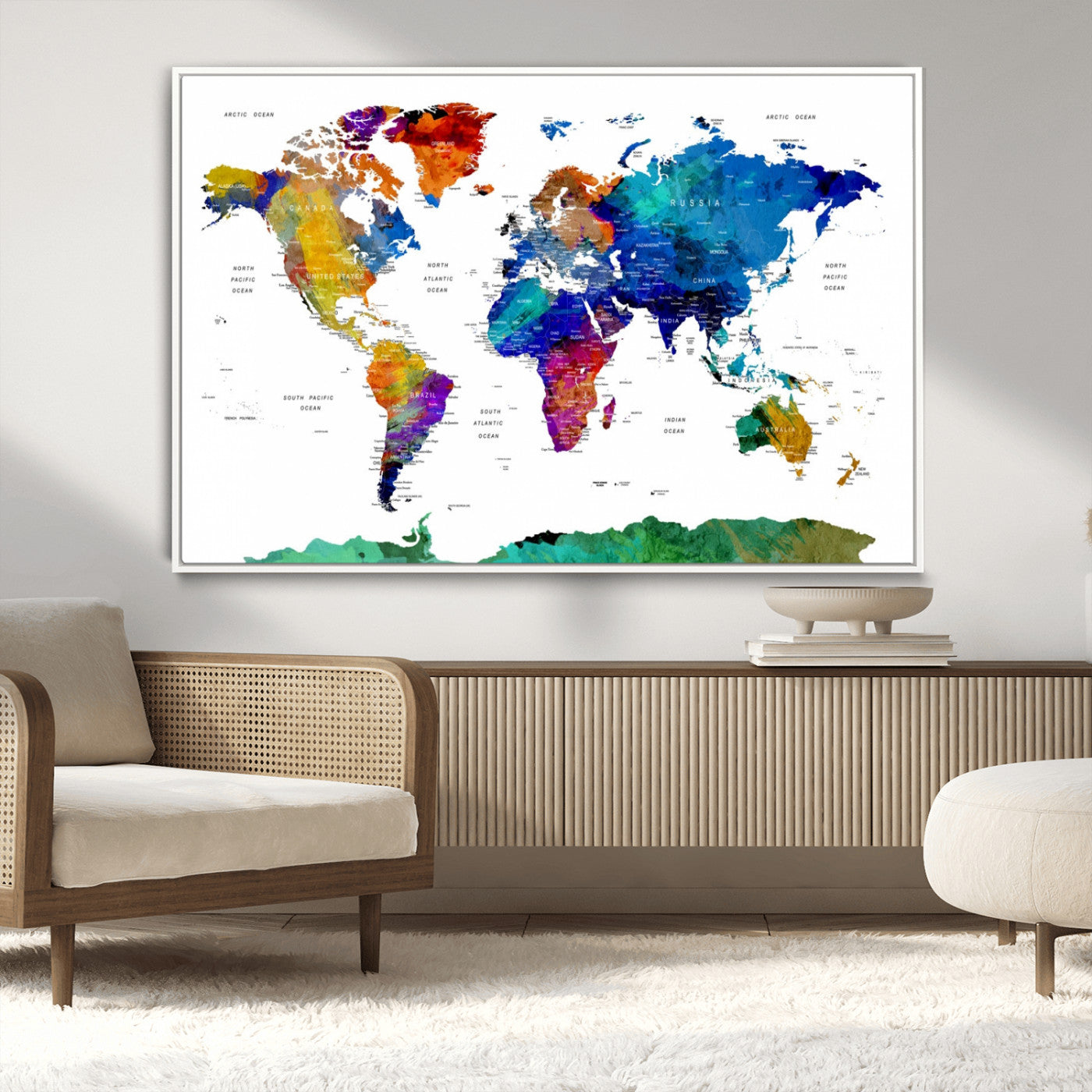 -Push Pin World Map Canvas Print – Framed Wall Art for Couples to Track Their Travels – Anniversary