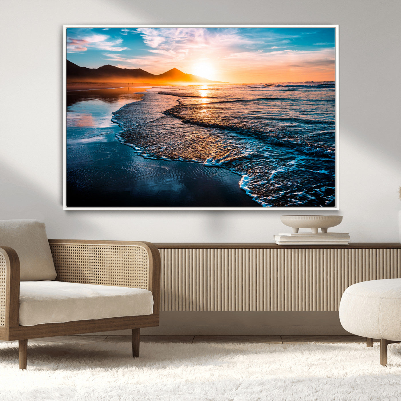 MGV-FC-36X24 - Beach Ocean Sunset on the Sea Wall Art Canvas, Beach Ocean Sunset Canvas Print