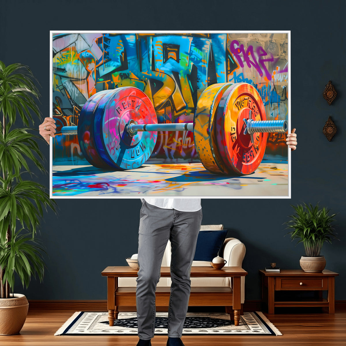 70871-MGV-CV-36X24 - Fitness Gym Barbell Graffiti Wall Art Canvas Print