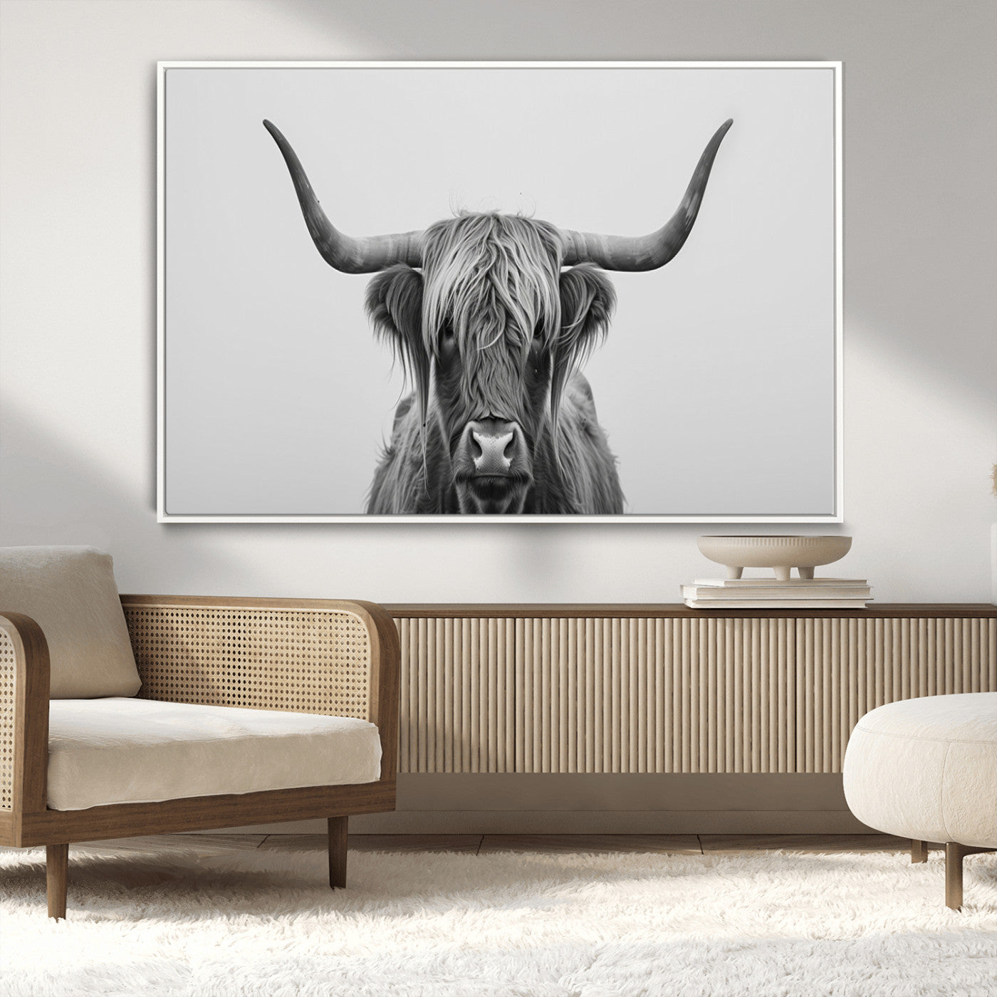 MGV-FC-36X24 - Farmhouse Longhorn Wall Art Canvas Print, Longhorn Texas Wall Art Canvas Print