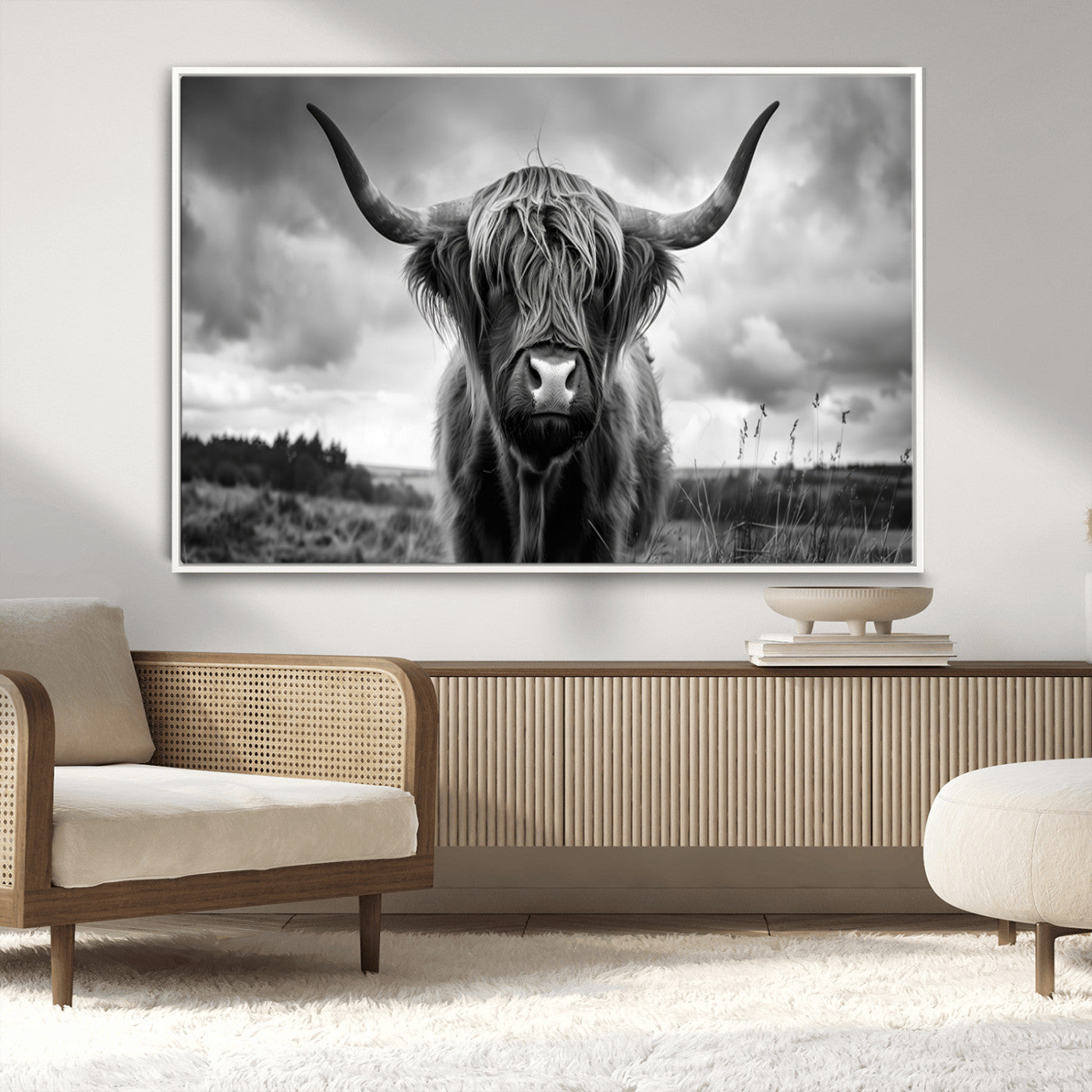 MGV-FC-36X24 - Scottish Cow Wall Art Canvas Print | Longhorn Wall Art | Bighorn Animal Wall Art