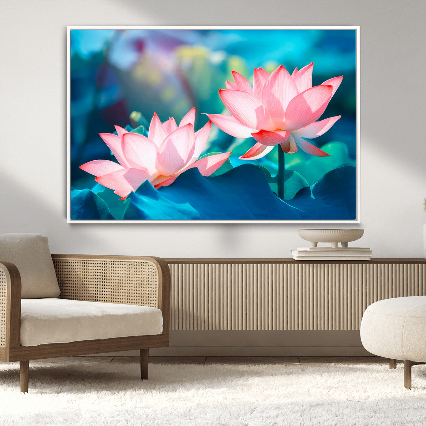 MGV-FC-36X24 - Pink Lotus Flower Canvas Wall Art | Vibrant Floral Wall Decor for Living Room, Office, or Bedroom | Large Botanical Art