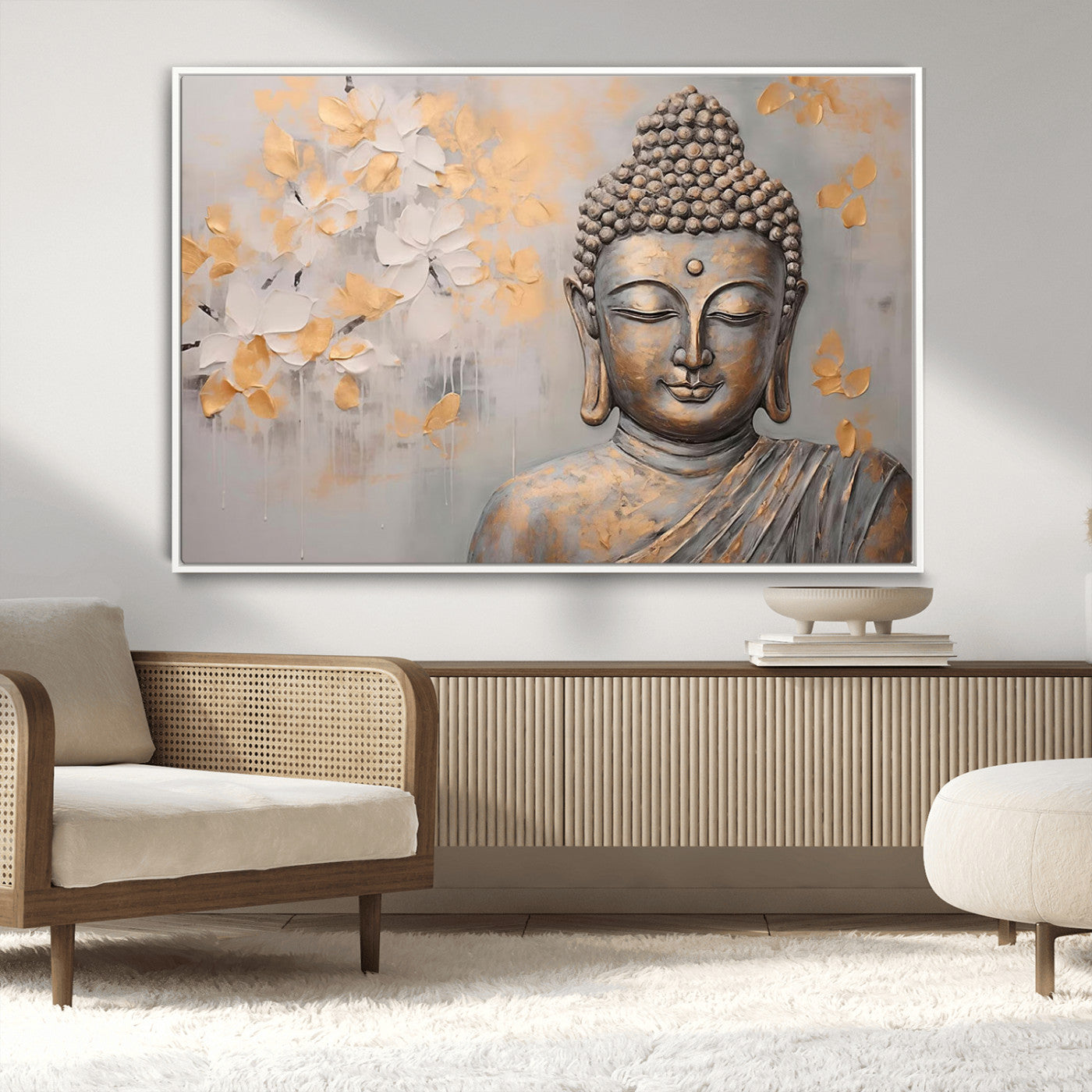 MGV-FC-36X24 - Abstract Buddha Statue Wall Art Canvas Print - Modern Meditation Decor for Living Room, Office, Yoga Studio Decor