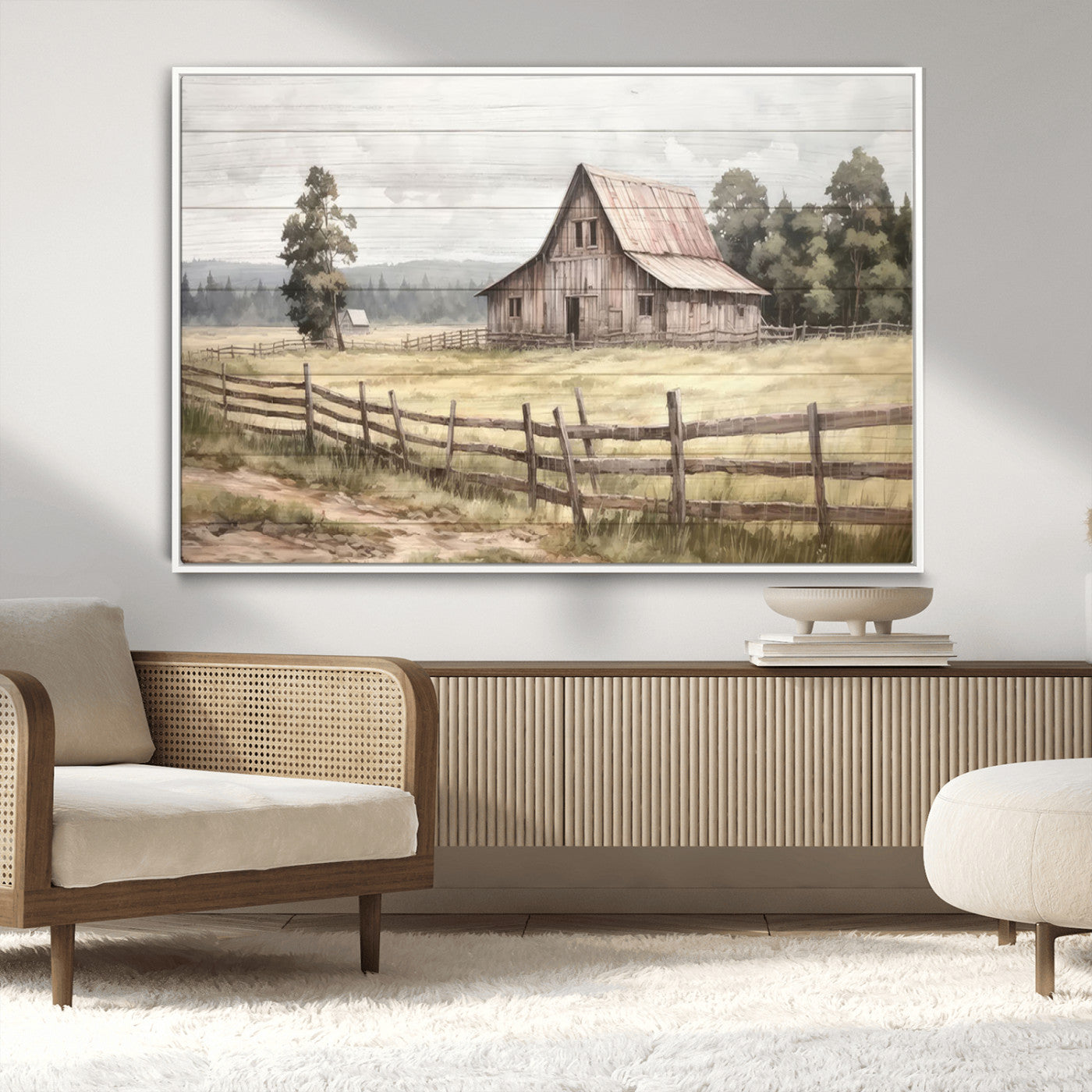 MGV-FC-36X24 - Rustic Farmhouse Barn Wall Art | 3-Panel Framed Gallery Wrap Giclee Canvas Print for Living Room, Farmhouse, or Office | Country Landscape Wall Art