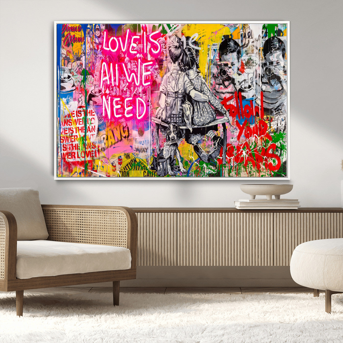 MGV-FC-36X24 - Follow Your Dreams & Love is All We Need Graffiti Street Art Triptych | 3-Panel Colorful Urban Wall Art for Living Room, Office, Loft Graffiti Wall Art Print