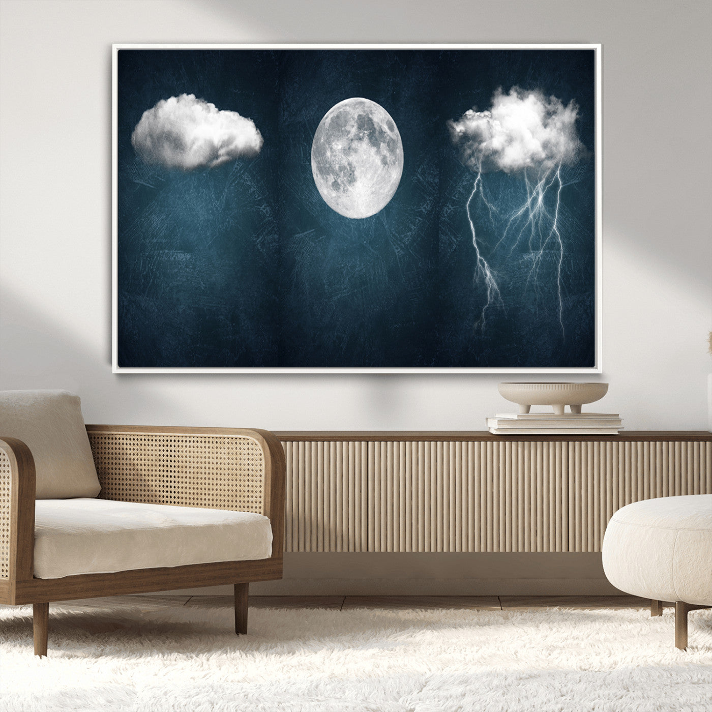 -3 Piece Indigo Cloud Wall Art, Thunderstorm Moon Cloud Artworks