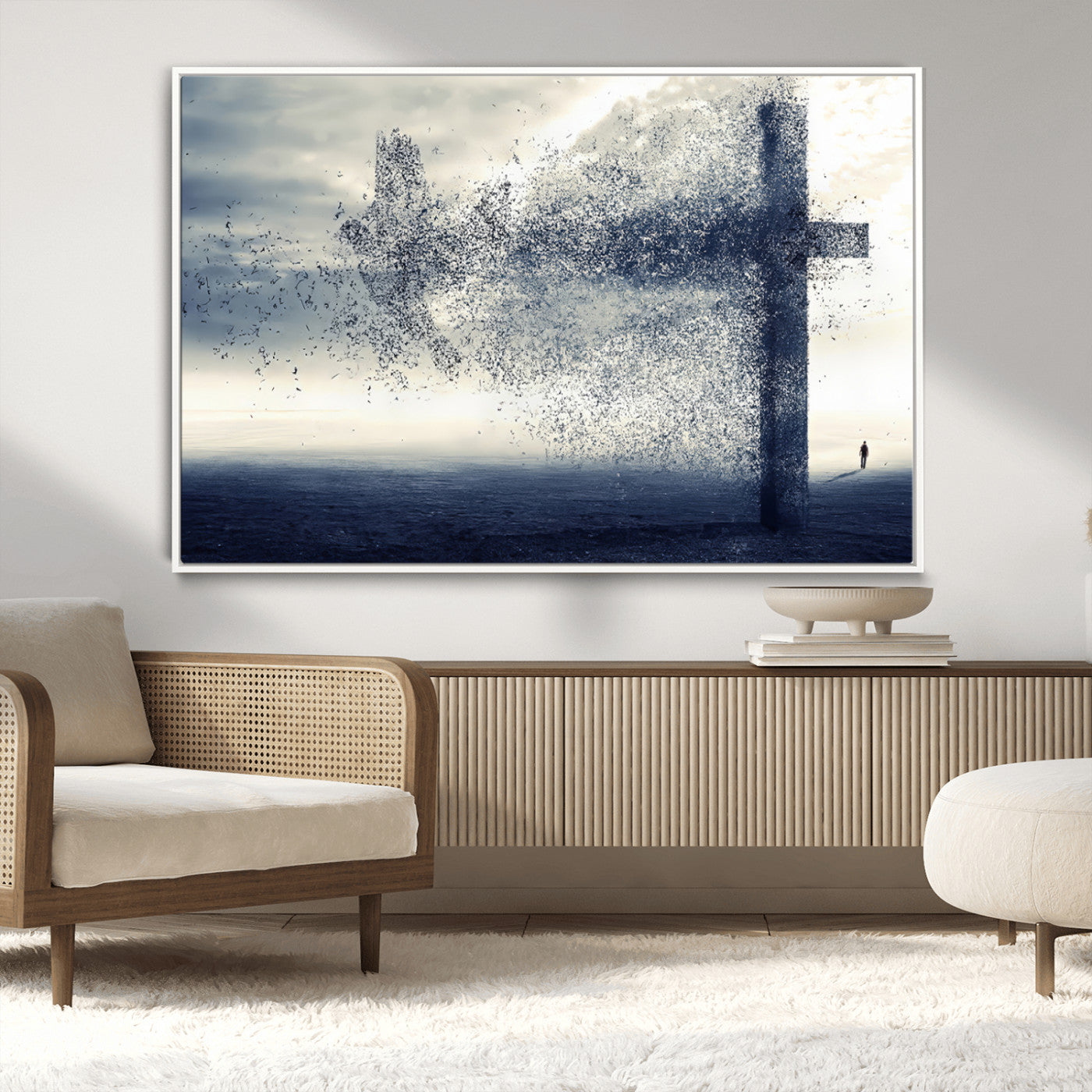 MGV-FC-36X24 - Jesus and the Fading Cross Wall Art Print – Symbol of Faith, Christian Wall Art Canvas Print, Framed and Ready to Hang