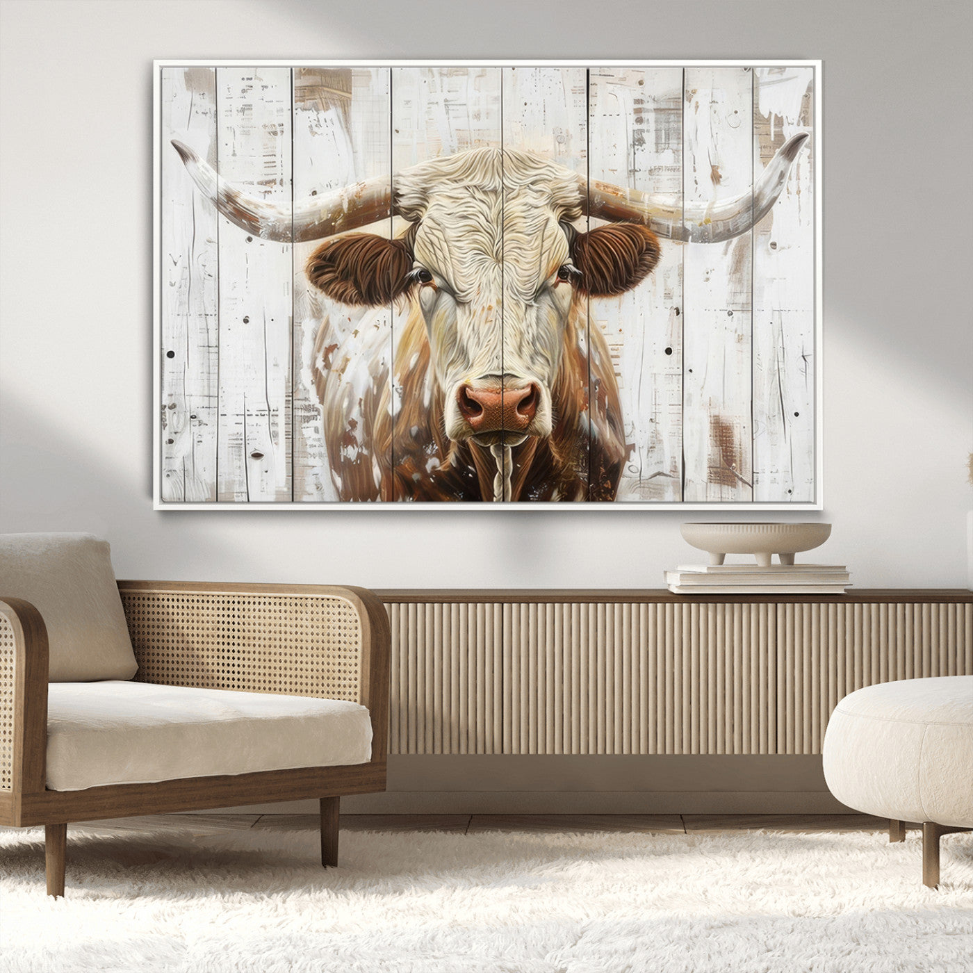 -Rustic Longhorn Bull Wall Art Canvas Set – Western-Inspired Farmhouse Décor - Ready to Hang