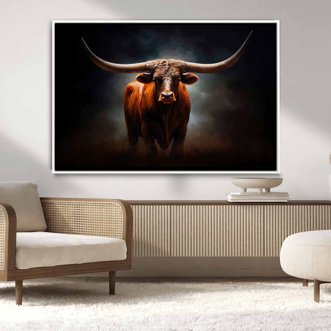 MGV-FC-36X24 - Abstract Texas Longhorn Wall Art Print | 3-Panel Large Texas Longhorn Canvas Print for Living Room, Office  Farmhouse Decor | Framed Longhorn Wall Art