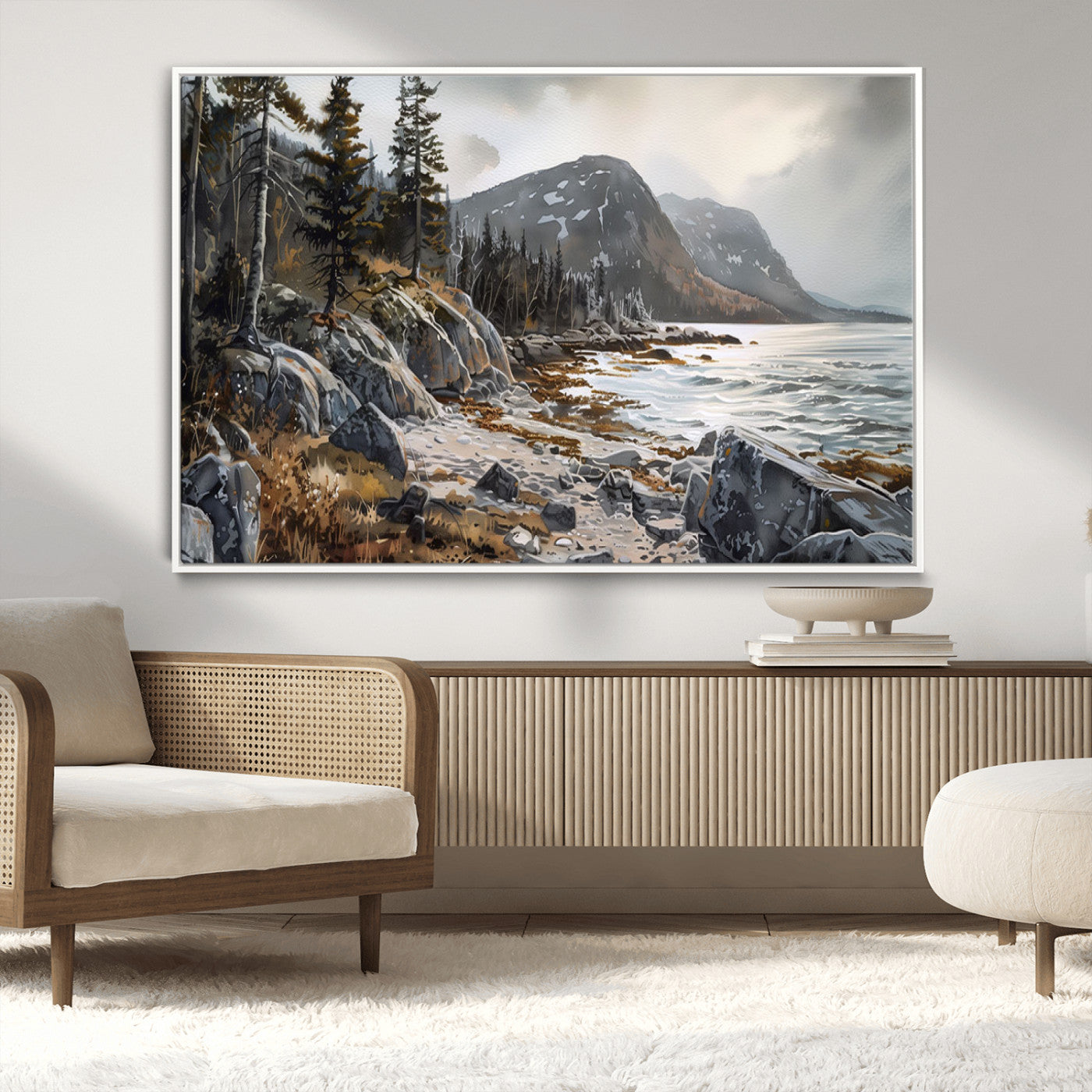 -Serene Coastal View of Acadia National Park - Stunning 3-Panel Wall Art Canvas Print, Framed, Ready