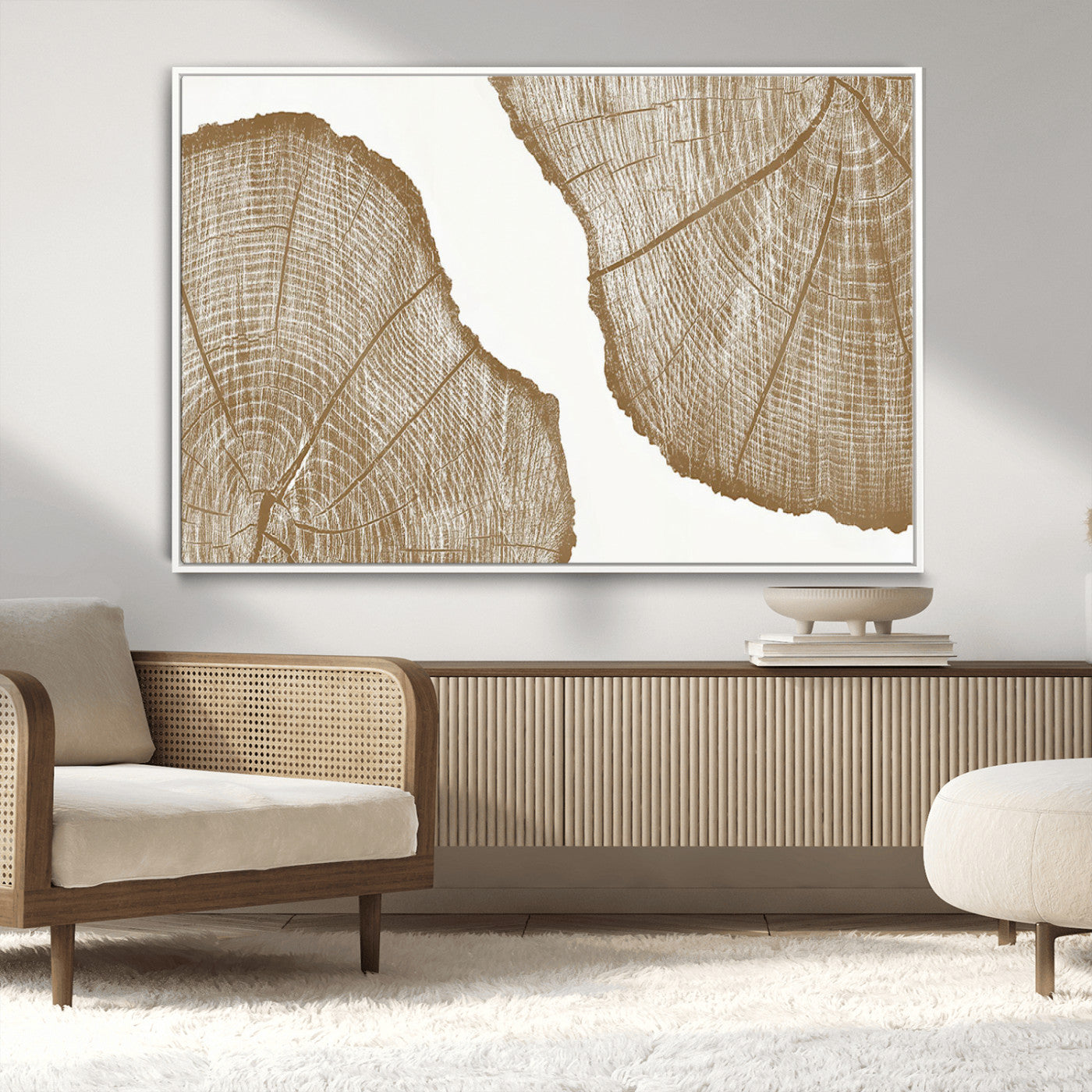 -Rustic Brown Tree Ring Wall Art Canvas Print – Framed and Ready to Hang – Elegant Nature-Inspired