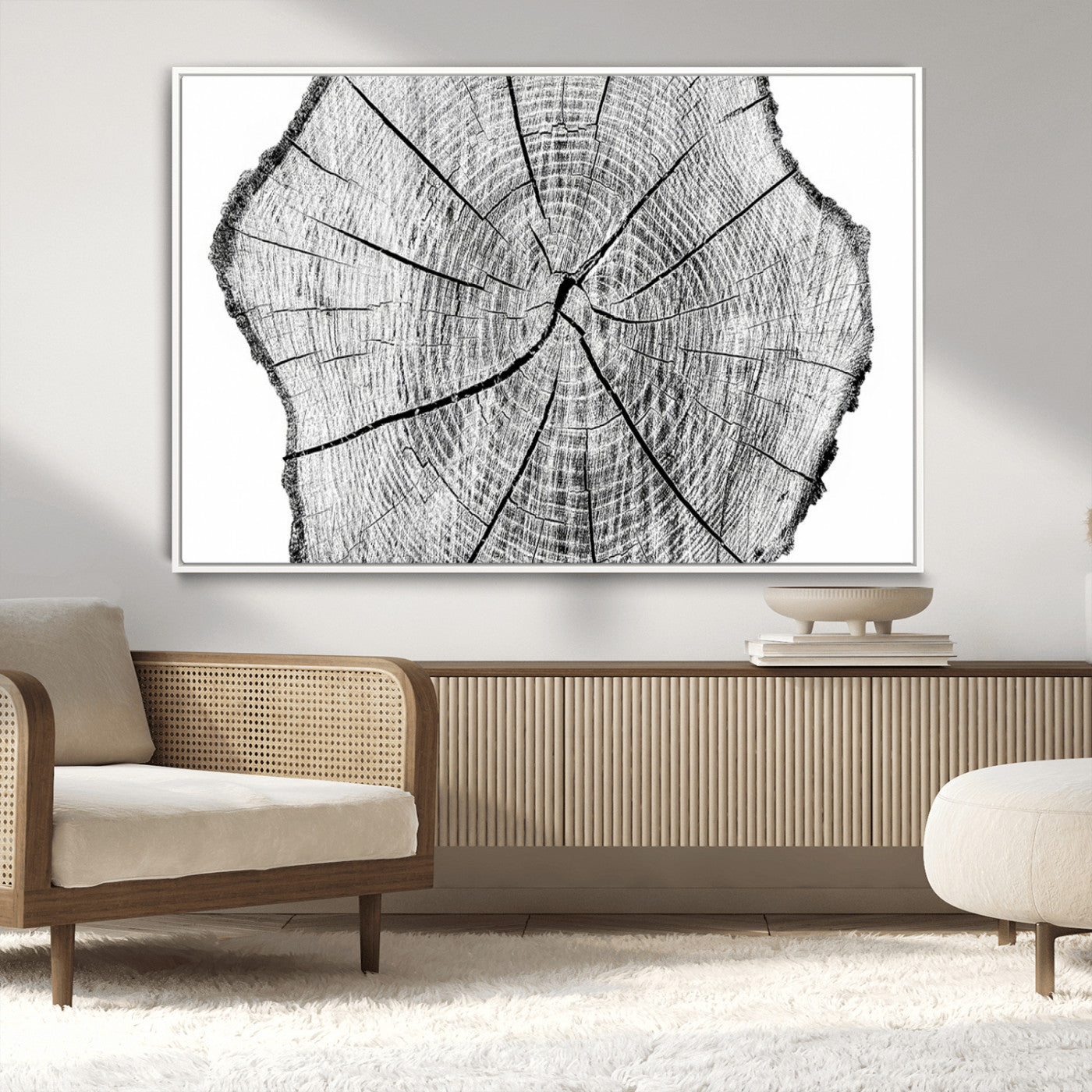 -Rustic Tree Ring Wall Art Canvas Print – Framed and Ready to Hang – Perfect for Nature-Inspired and