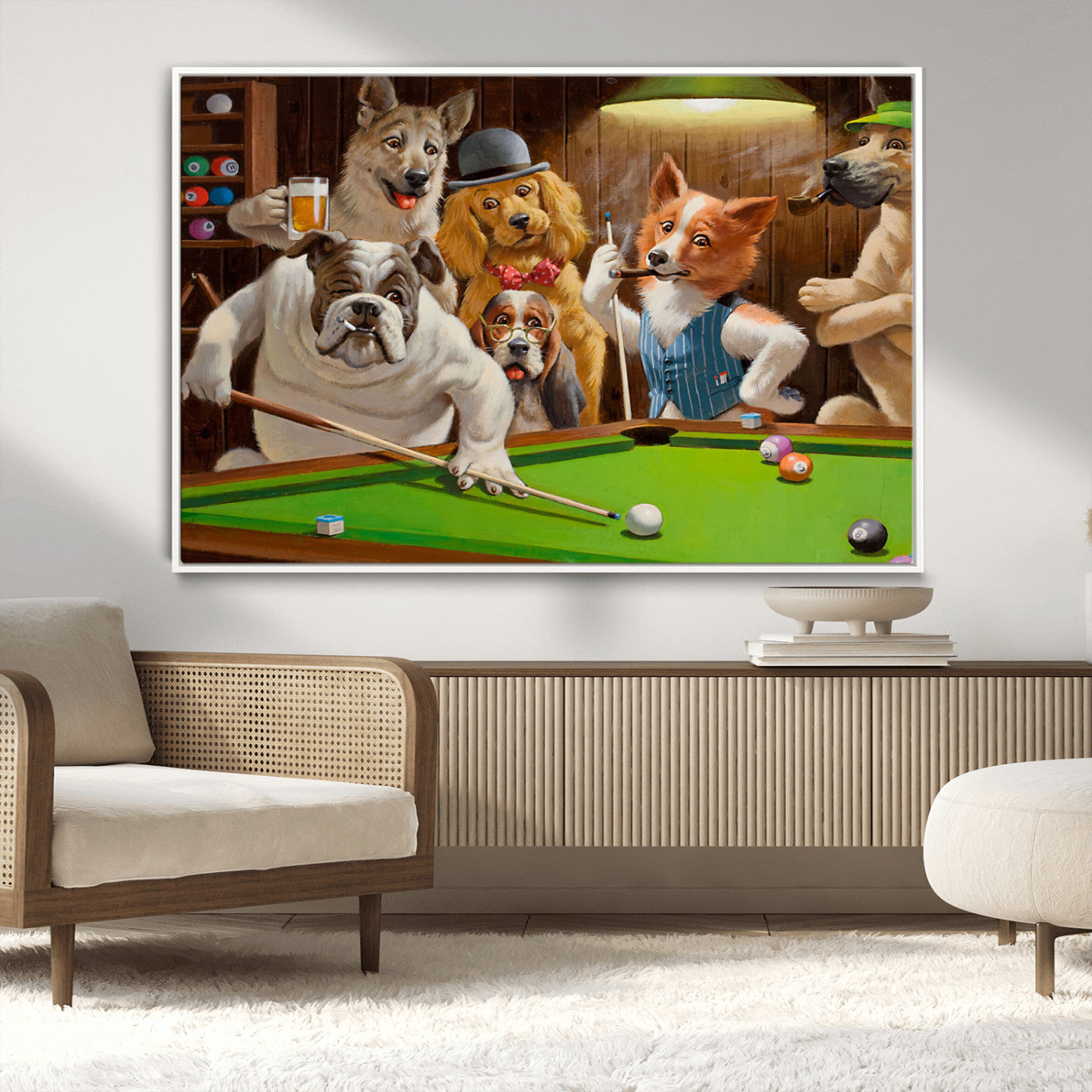 MGV-FC-36X24 - Dogs Playing Pool Canvas Wall Art Funny Gifts Dog Print