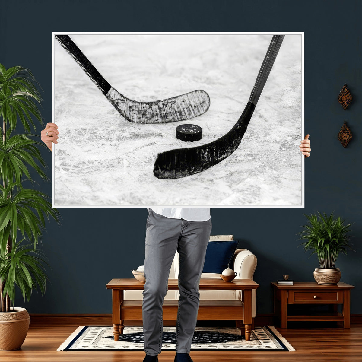 82900-MGV-CV-36X24 - Winter Ice Hockey Sport Canvas Wall Art Print, Hockey Wall Decor